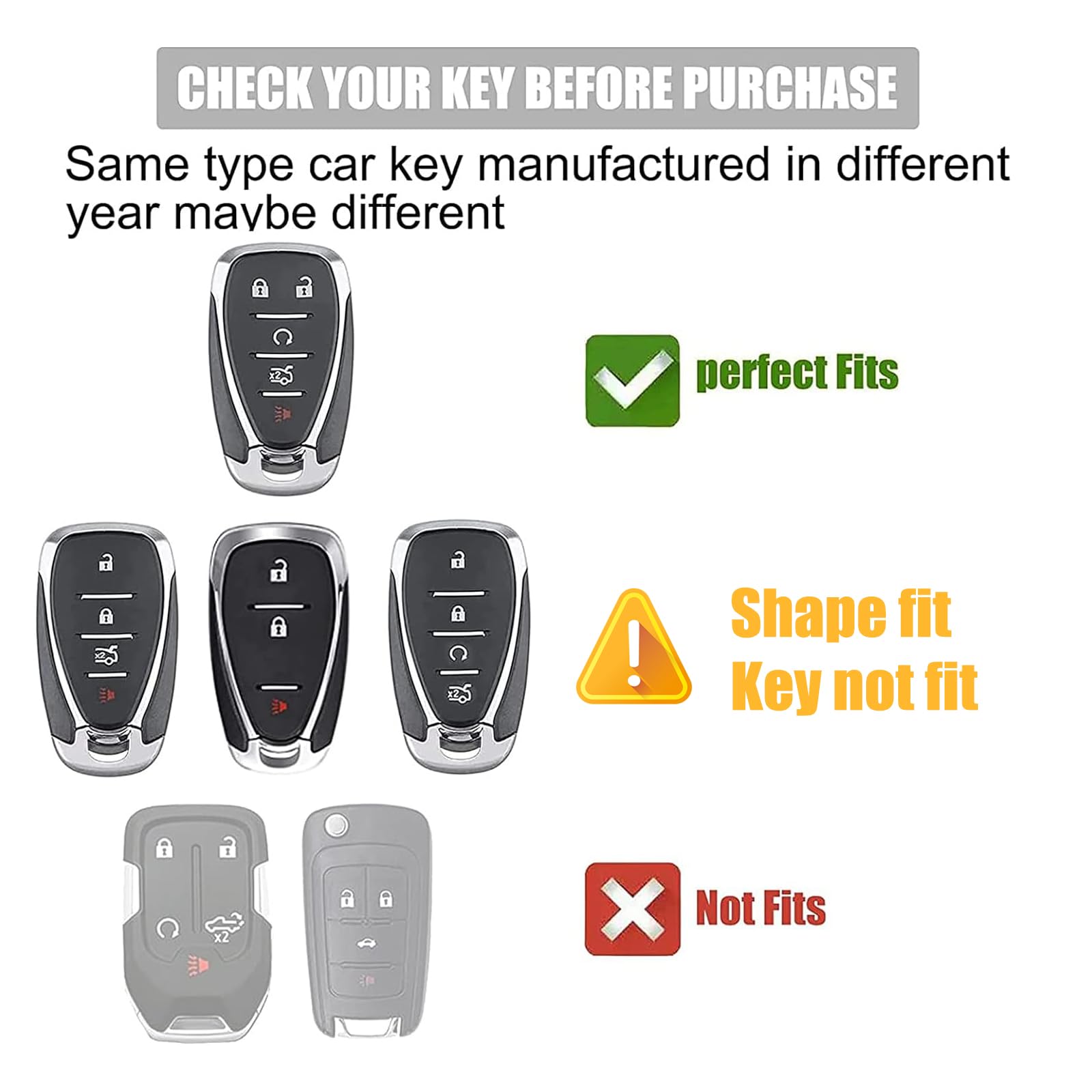 Gematay For Chevy Key Fob Cover, Key Case Shell Compatible With Chevrolet Chevy Equinox Malibu Camaro Traverse Smart Key Protect
