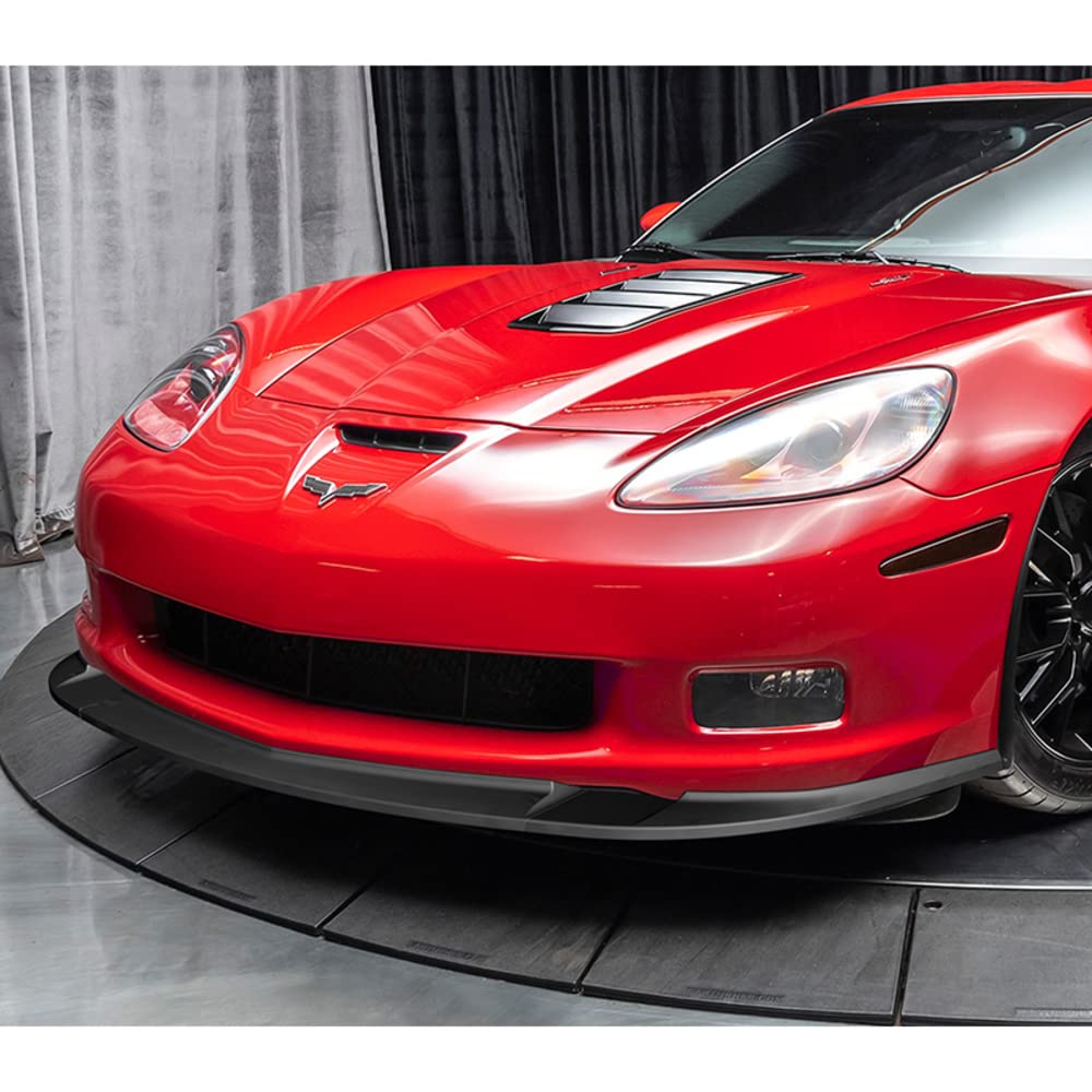 W-POWER Front Bumper Lip Spoiler for 2005-2013 Chevy Corvette C6, ZR1-Style, ABS, Matt Black, Model 2-PU-326-G