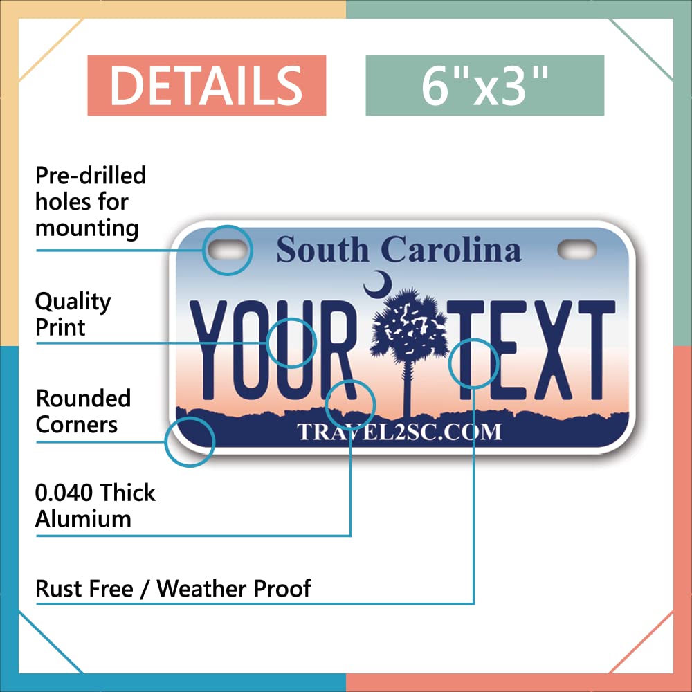 Inkmyplate Personalized South Carolina Moon Small License Plate | Bike 6X3 Inch | Select From All 50 States | 3 Sizes | Custom License Plates For Kids Bicycles | Power Wheels | Usa Thick .040 Aluminum
