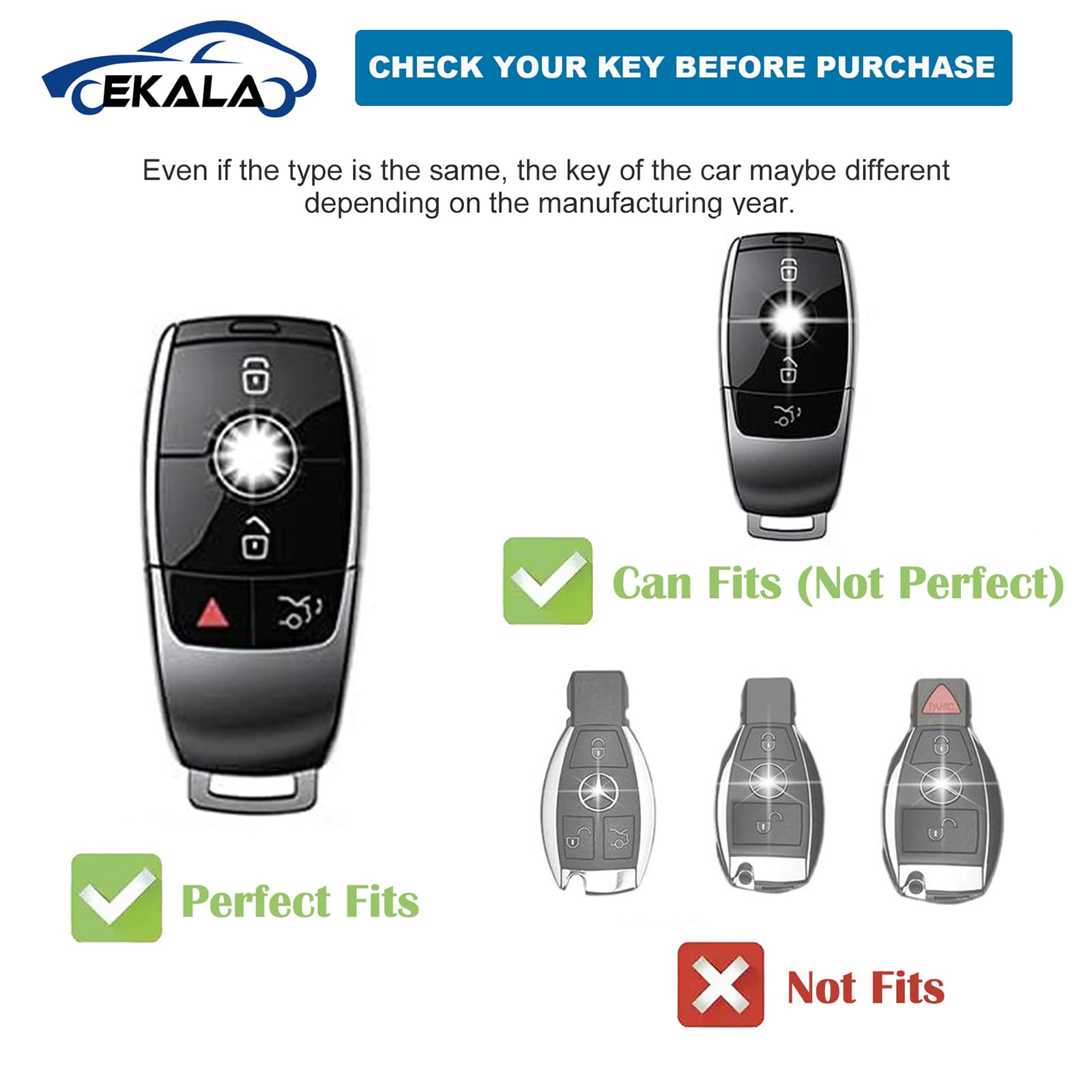 Ekala For Mercedes Benz Key Fob Cover, 4 Buttons Soft Tpu Key Case Protector With Bling Keychain Fit For Mercedes Benz A B C E G S Class Sl Slc Cls Cla Glb Glc Gle Gls Amg Smart Key Fob Case (Bz-4L)