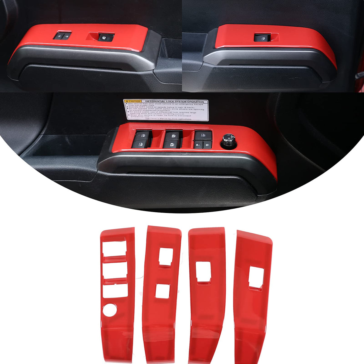 Front And Rear Doors 4Pcs Look Interior Door Armrest Window Switch Panel Cover Trim For Toyota Tacoma 2016 2017 2018 2019 2020 2021 2022 2023(Red, Front And Rear)