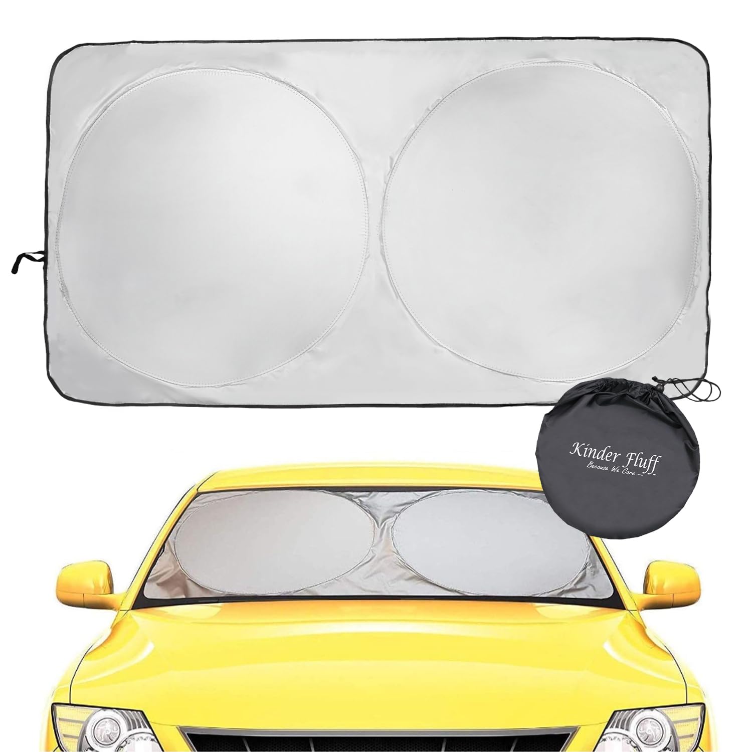 Kinder Fluff Patented Windshield Sunshade | Reflective & Foldable Windshield Sun Cover & 99% Uv Rays Block | Car Window & Car In