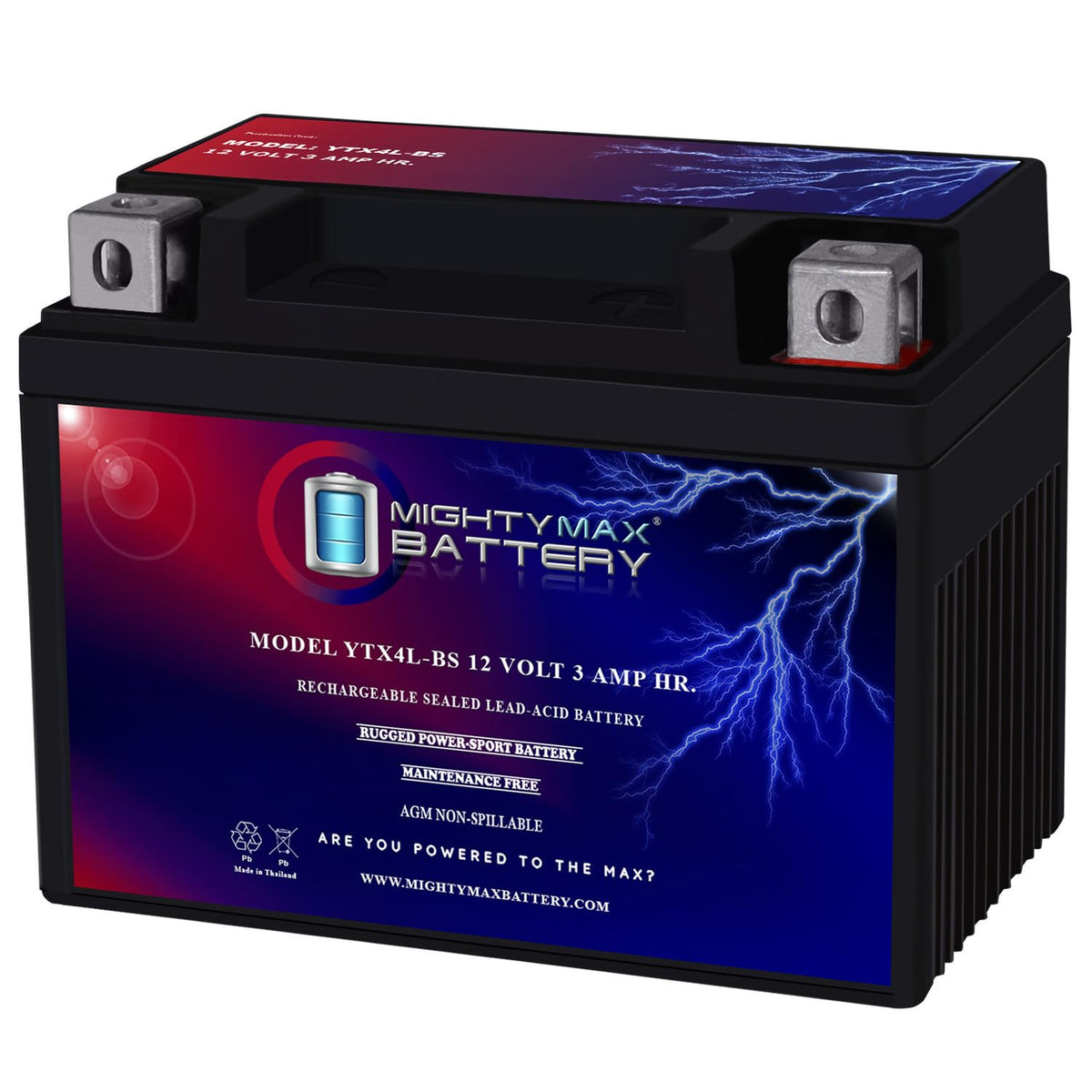 Mighty Max Battery Ytx4L-Bs Replacement For Coolster 110Cc Gk-6110A - 3 Pack