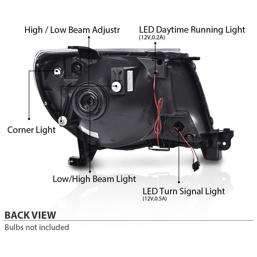 G-Plus Led Drl Tube Halo Projector Headlights W/O Bulbs Driver & Passenger Side,Fit For Toyota Tacoma 2005 2006 2007 2008 2009 2