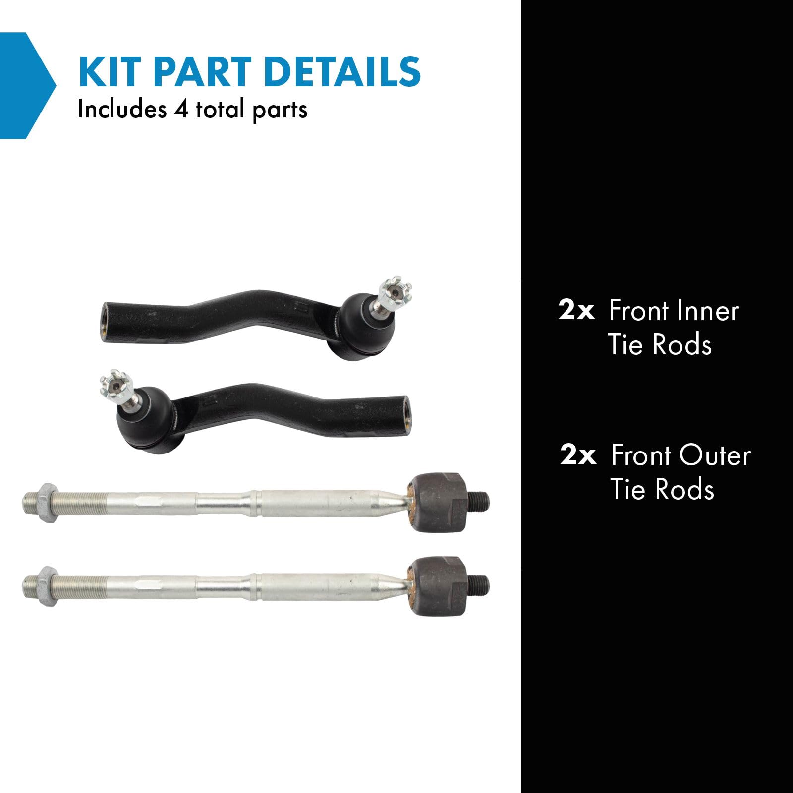 Trq Front Inner And Outer Tie Rod Set Compatible With 2018-2021 Toyota C-Hr