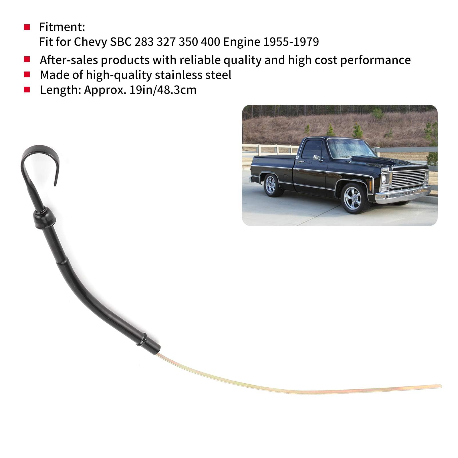 Oil Dipstick Tube, Black Driver Side Fit Replacement For Chevy Sbc 283 327 350 400 Engine 1955-1979(Black)