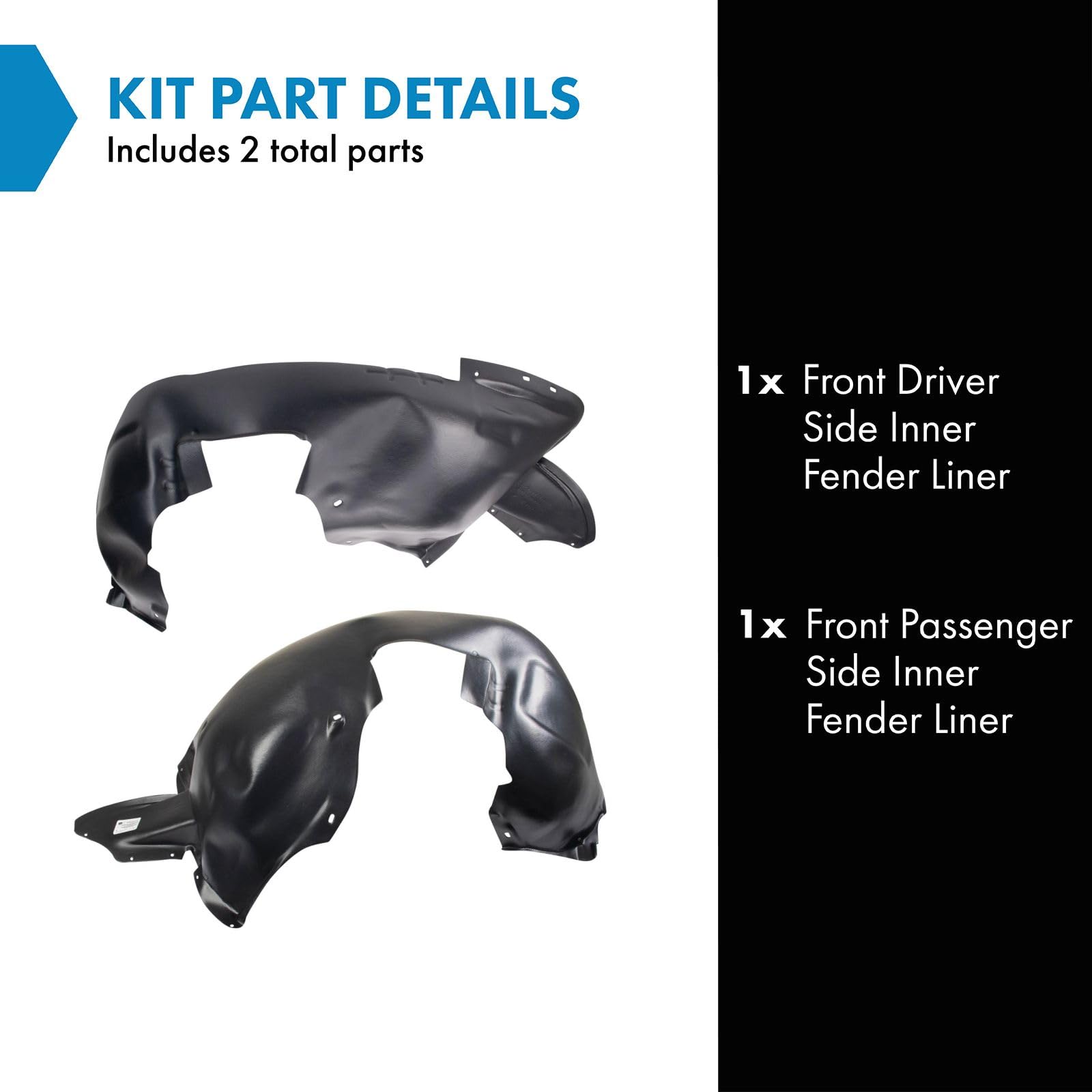 Trq Front Inner Fender Liner Set Compatible With 2011-2014 Volkswagen Jetta Vw1248120 Vw1249120