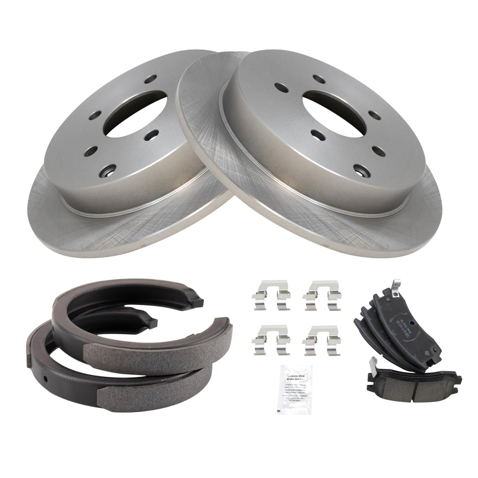 Trq Rear Brake Pad & Rotor Kit Brake Pads Brake Rotor Parking Brake Shoe Set Ceramic Compatible With 2002-2004 Oldsmobile Silhou