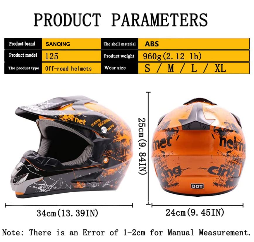 Sanqing Motocross Helmet Fashion Youth Dirt Bike Helmet Unisex-Adult Off-Road Mountain Bike Motorcycle Helmet Dot Approved (Orange, Medium)