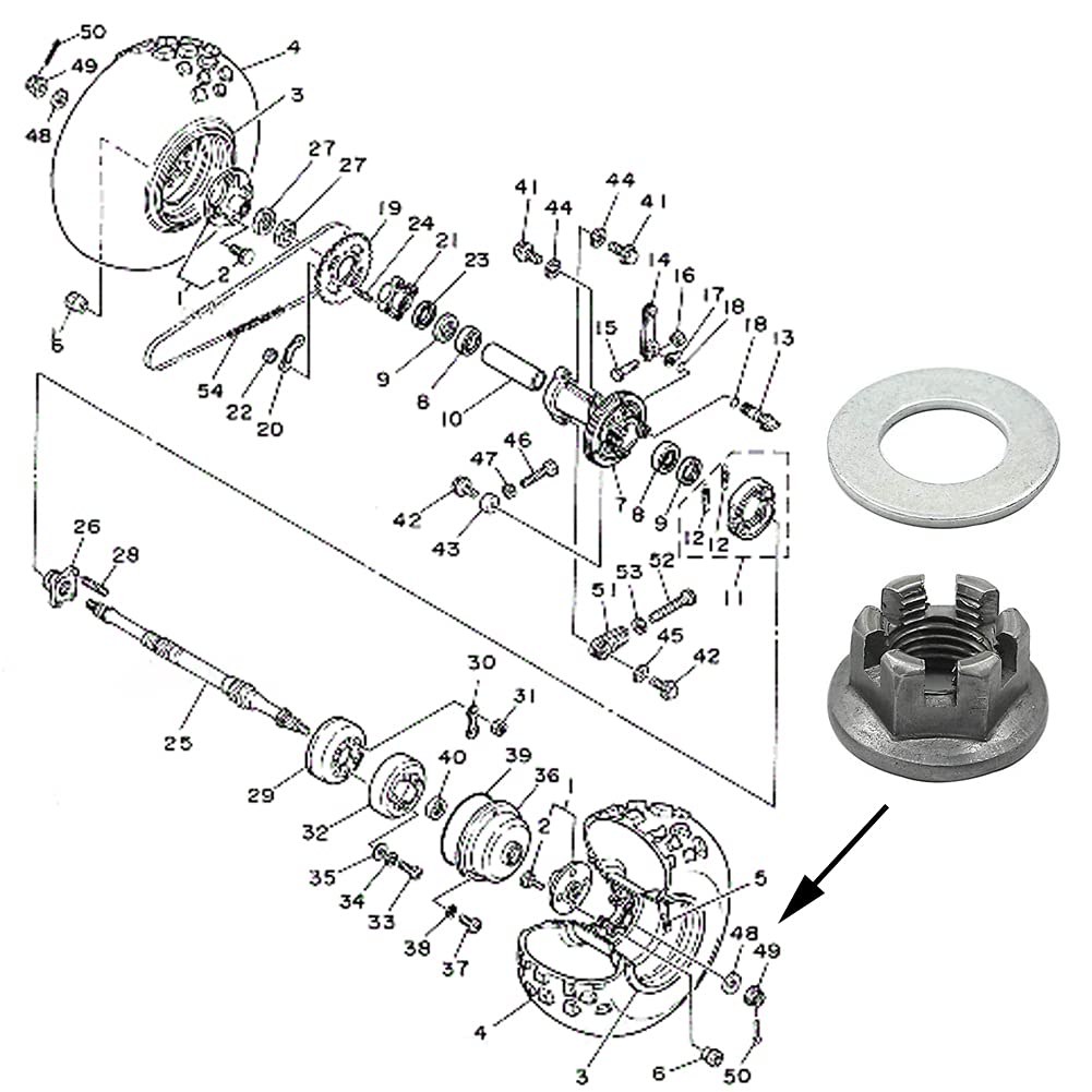 Motoparty Rear Axle Hub Castle Nut Washer For Yamaha ATV Banshee 350cc Blaster 200cc Warrior 350 Raptor 350 660 YFZ 450 Breeze M