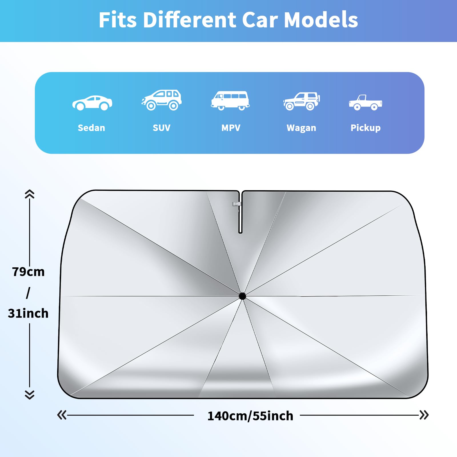 7F Car Sun Shade Umbrella, Protect from Sun Rays and Protect Interior, Sunshade for Car Windshield, Bendable Handle Windshield C