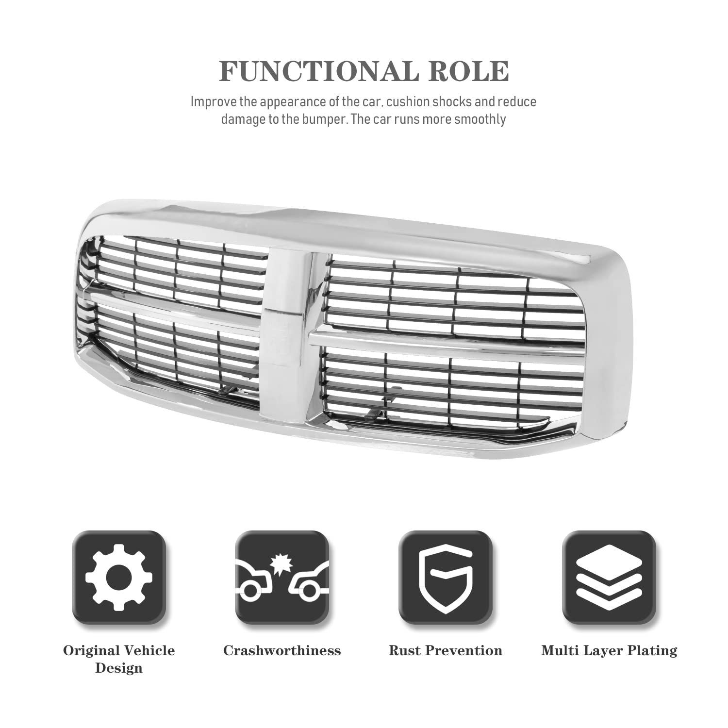 Carpartsdepot Front Grill Grille Assembly New Replacement Fit For Dodge 2006-2008 Ram 1500 2006-2009 Ram 2500/3500 Pickup Truck