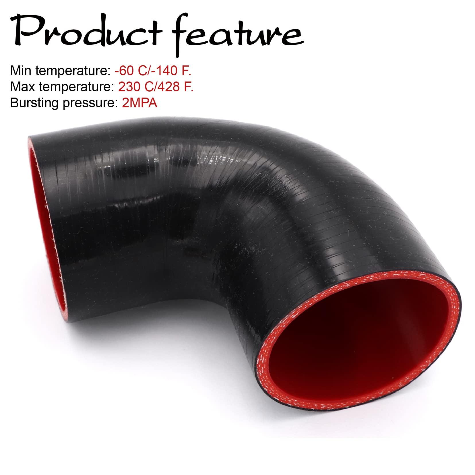 TuoLauthon 90 Degree 3 inch(76mm) Elbow Coupler Hose,4-Ply Reinforced,Length 4 inch(102mm) with 2PCS Clamps for Turbo/Intercoole