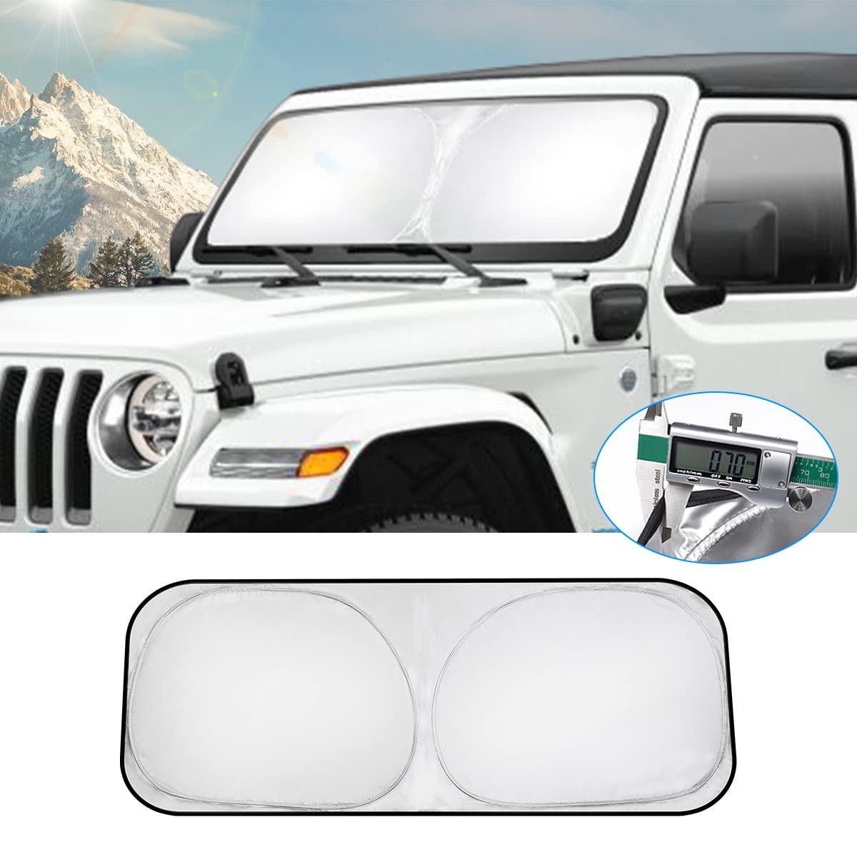 T Tgbros Windshield Sun Shade Custom Fit For 2018-2024 Jeep Wrangler Jl & 2/4 Door 4Xe & 2020-2024 Jeep Gladiator Jt Accessories