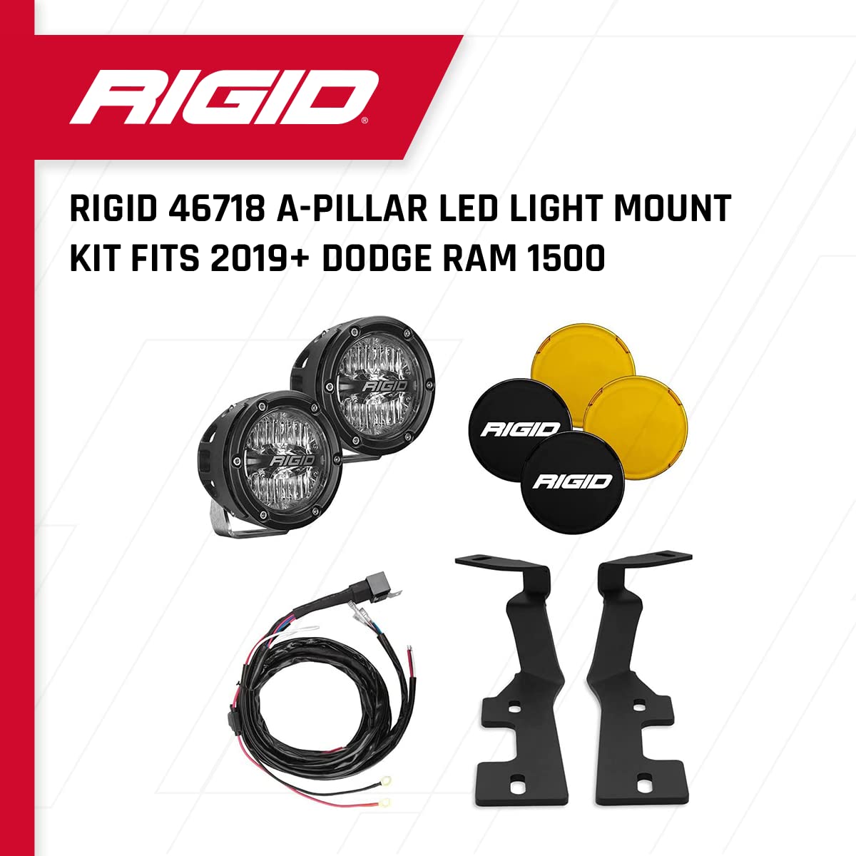 Rigid 46718 A-Pillar Led Light Mount Kit Fits 2019+ Dodge Ram 1500 Includes Rigid 360-Series Drive Optics With Amber Back Lighti