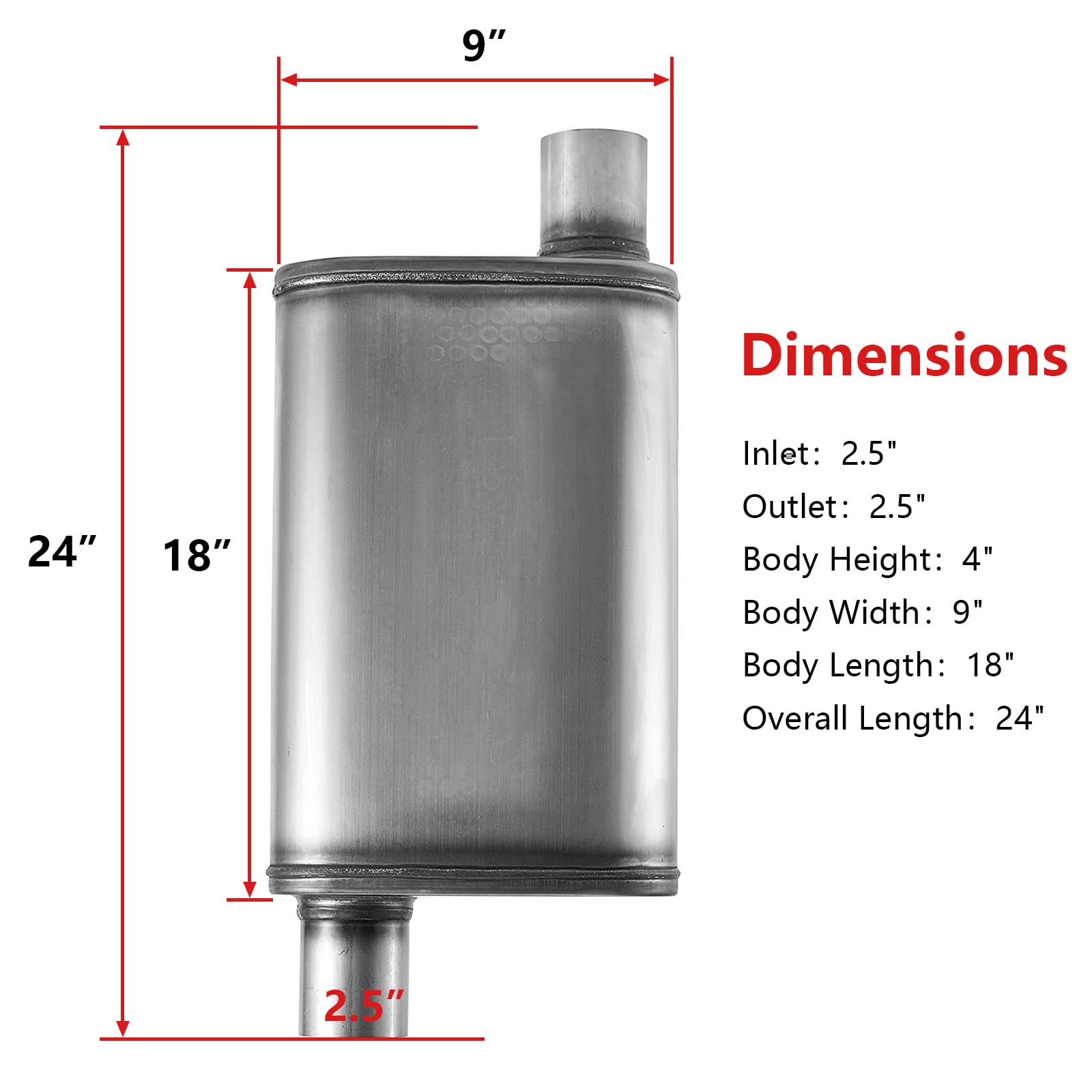 Universal 2.5 Inch Mufflers,Muffler 2.5 ' ' Straight-Through Performance Muffler 2.5 Inch Exhaust Resonator With Stainless Steel