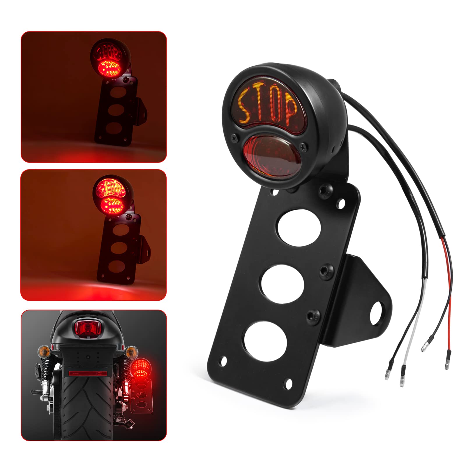 Amazicha Motorcycle 3/4' Axle Hole Side Mount License Plate Bracket Led Brake Tail Light Compatible For Harley Davidson Sporster Bobber Chopper Cafe