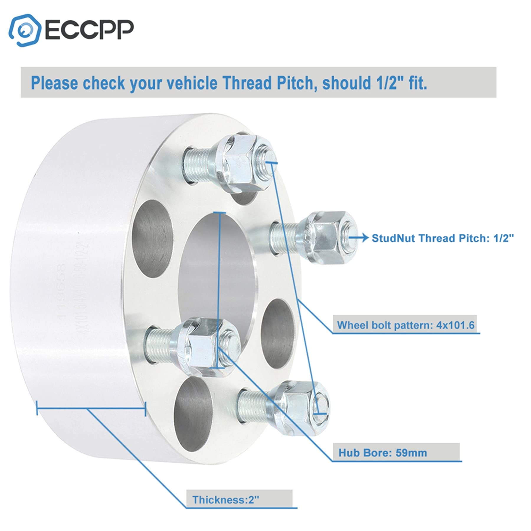 Eccpp 4X 2 Inch 4X4 To 4X4 4 Lug Wheel Spacers 4X101.6Mm To 4X101.6Mm 1/2'' Studs 59Mm Cb Fits For Ez Go Ezgo Club Car For Atv G
