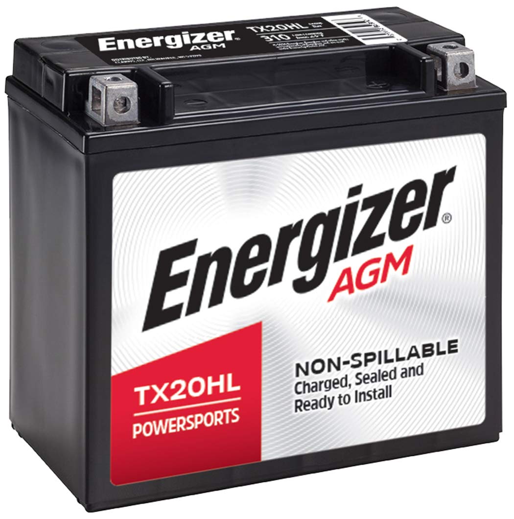 Energizer Tx20Hl Agm Motorcycle And Atv 12V Battery, 310 Cold Cranking Amps And 18 Ahr. Replaces: Ytx20L-Bs And Others, Black