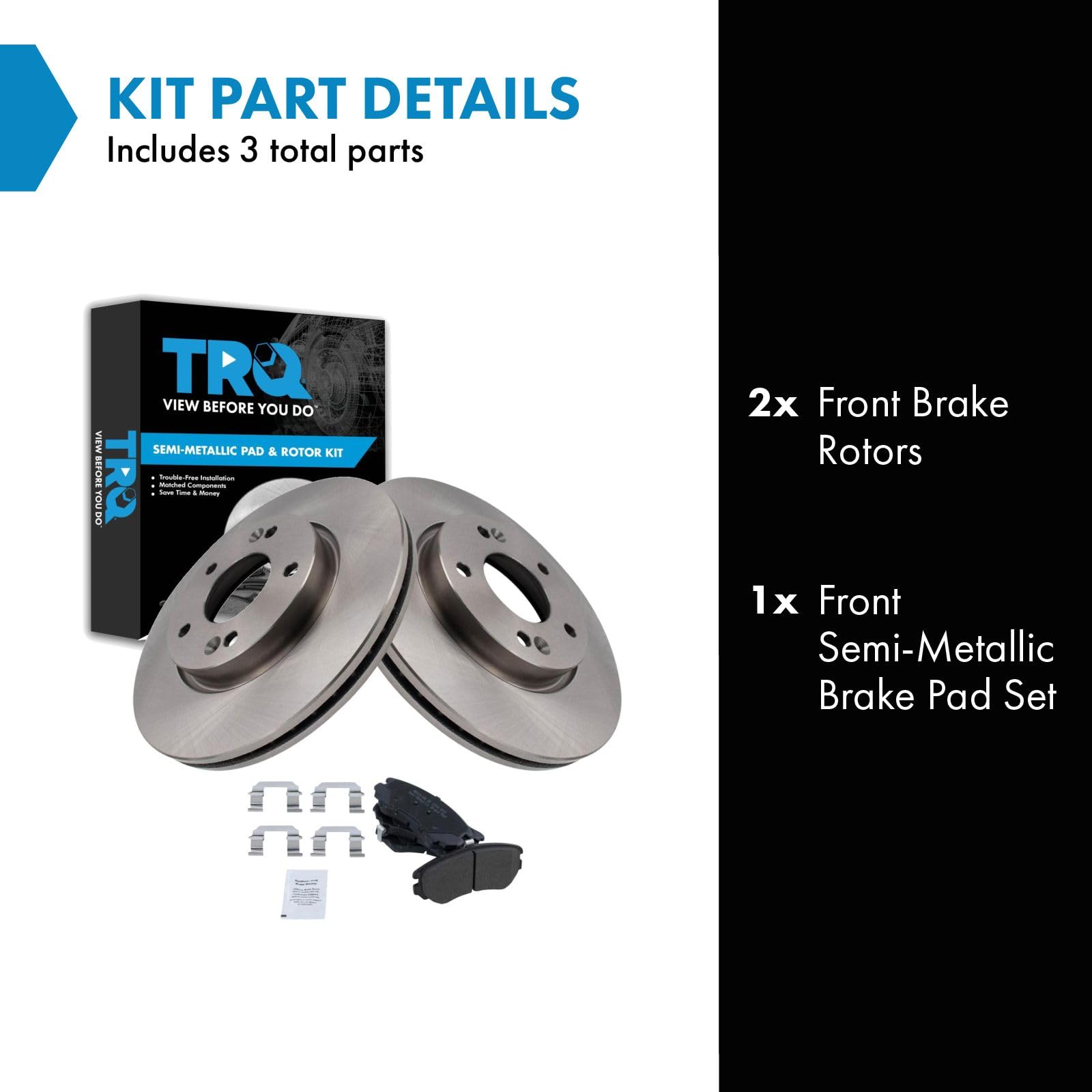 Trq Front Brake Pad & Rotor Kit Semi-Metallic Compatible With 2005-2010 Hyundai Sonata 2006-2010 Kia Optima 2012-2013 Soul