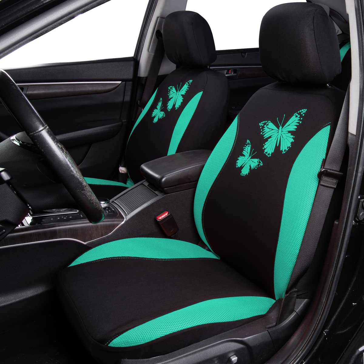 Flying Banner Butterfly Car Seat Covers Ful Set Fashion Universal Lady Woman Female Rear Bench Split Colorized (Full Set, Mint G