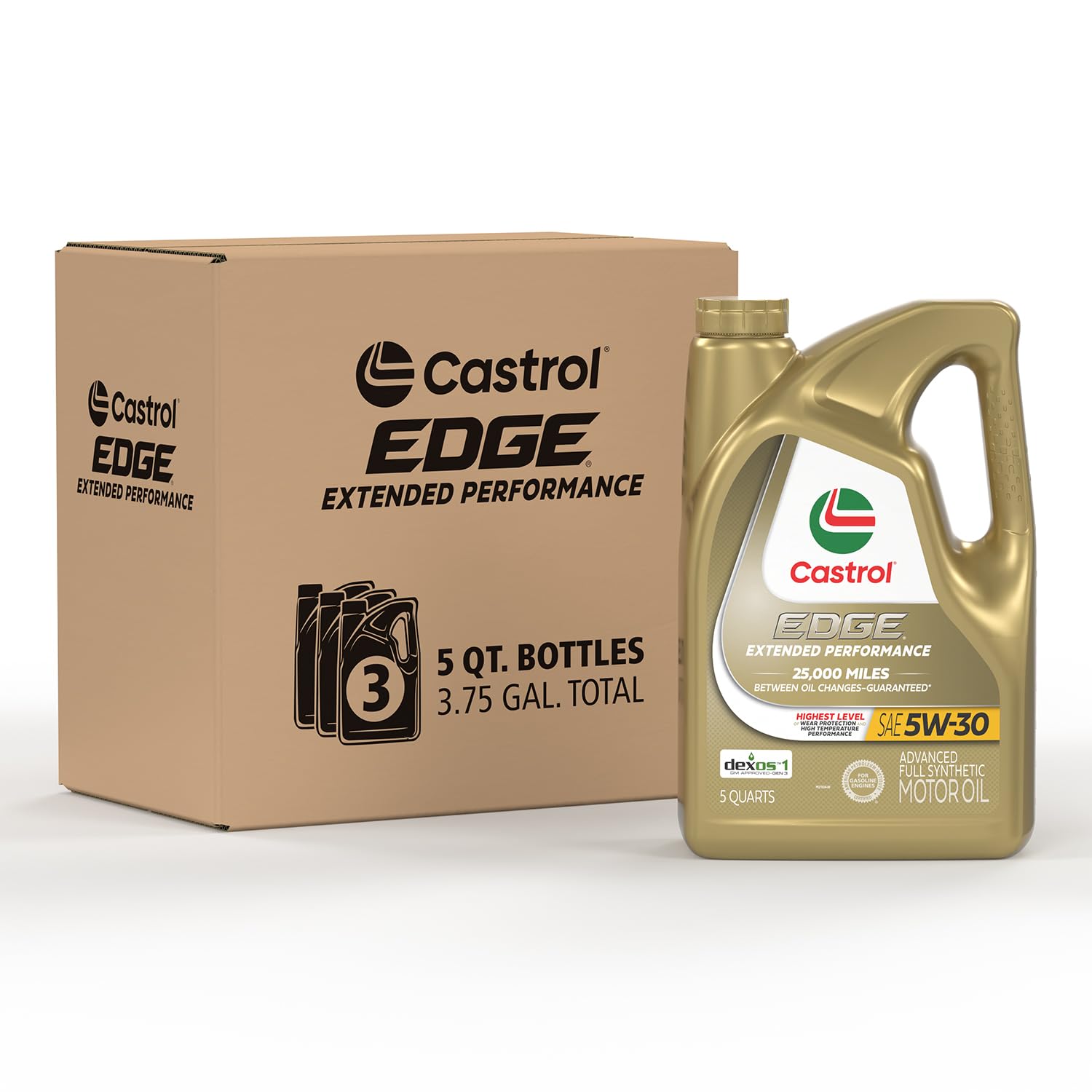 Castrol EDGE Extended Performance 5W30 Advanced Full Synthetic Motor Oil, 5 Quarts, Pack of 3