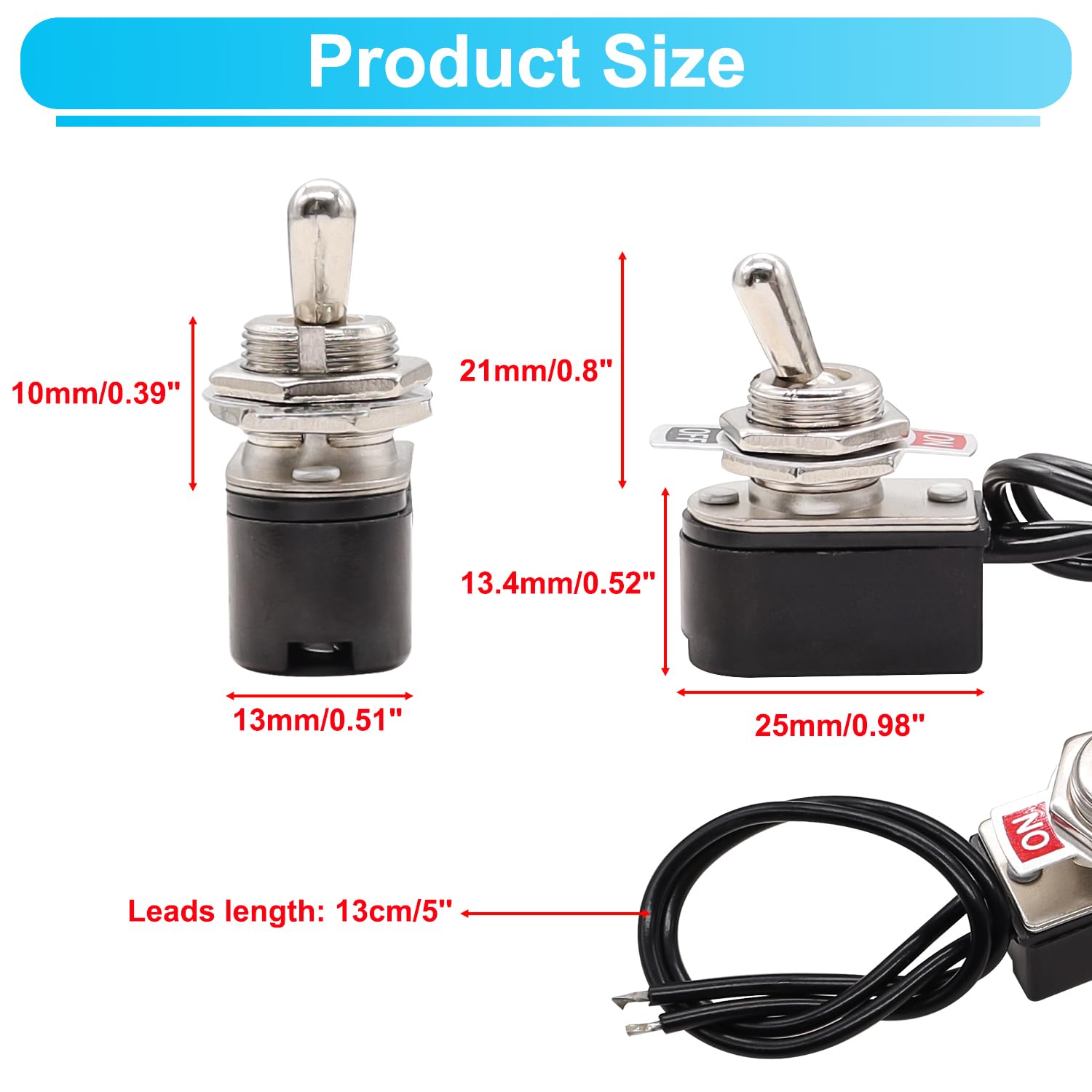Twtade Mini Toggle Rocker Switch 2 Pin On/Off Latching Ac 6A/125V 3A/250V Spst Heavy Duty With 5''Leads Kns-1
