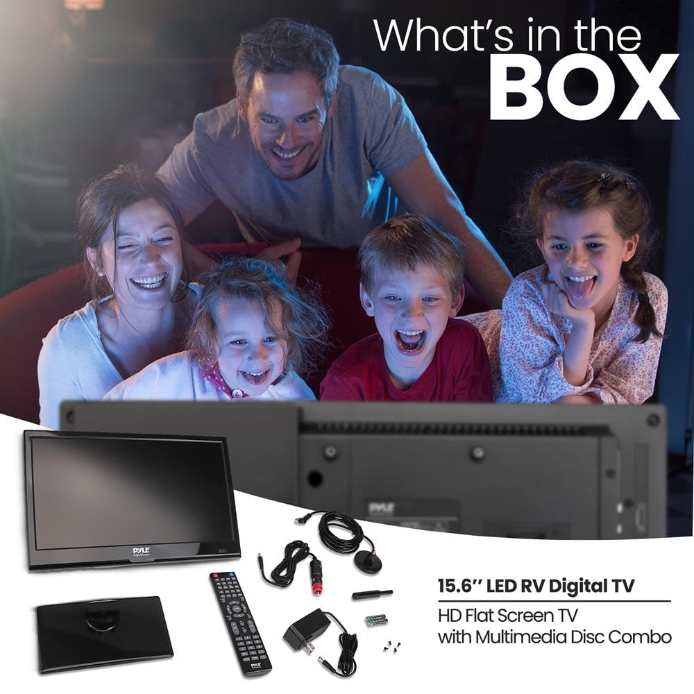 PYLE 15.6 1080p LED RV Television - Flat Screen Monitor FHD TV w/HDMI, RCA, Multimedia Disk Combo, 12V/24V Car Adapter, Full R