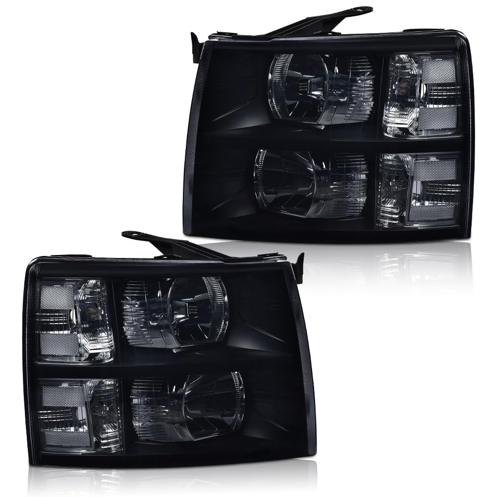Cheda Headlights Assembly, Compatible With 2007-2013 Chevy Silverado 1500 2500 3500 & Hd Models Chrome Housing Headlight Lamp(Sm