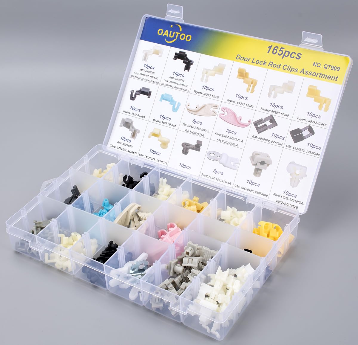 OAUTOO 165pcs Door Lock Rod Clips Assortment for GM Ford Chrysler Toyota Mazda - Multi-Color, One Size, Durable Automotive Accessories