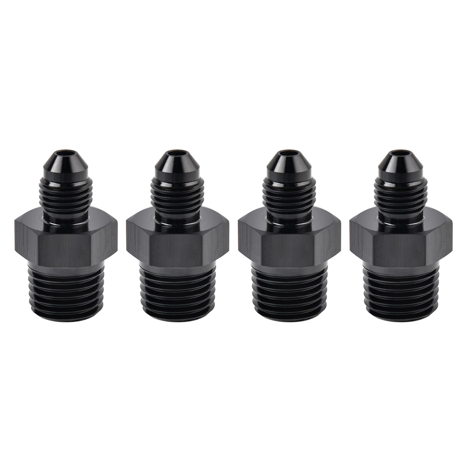 EVIL ENERGY 3AN Male Flare to 1/4'' NPT Pipe Fitting Adapter Aluminum Straight Black 4PCS