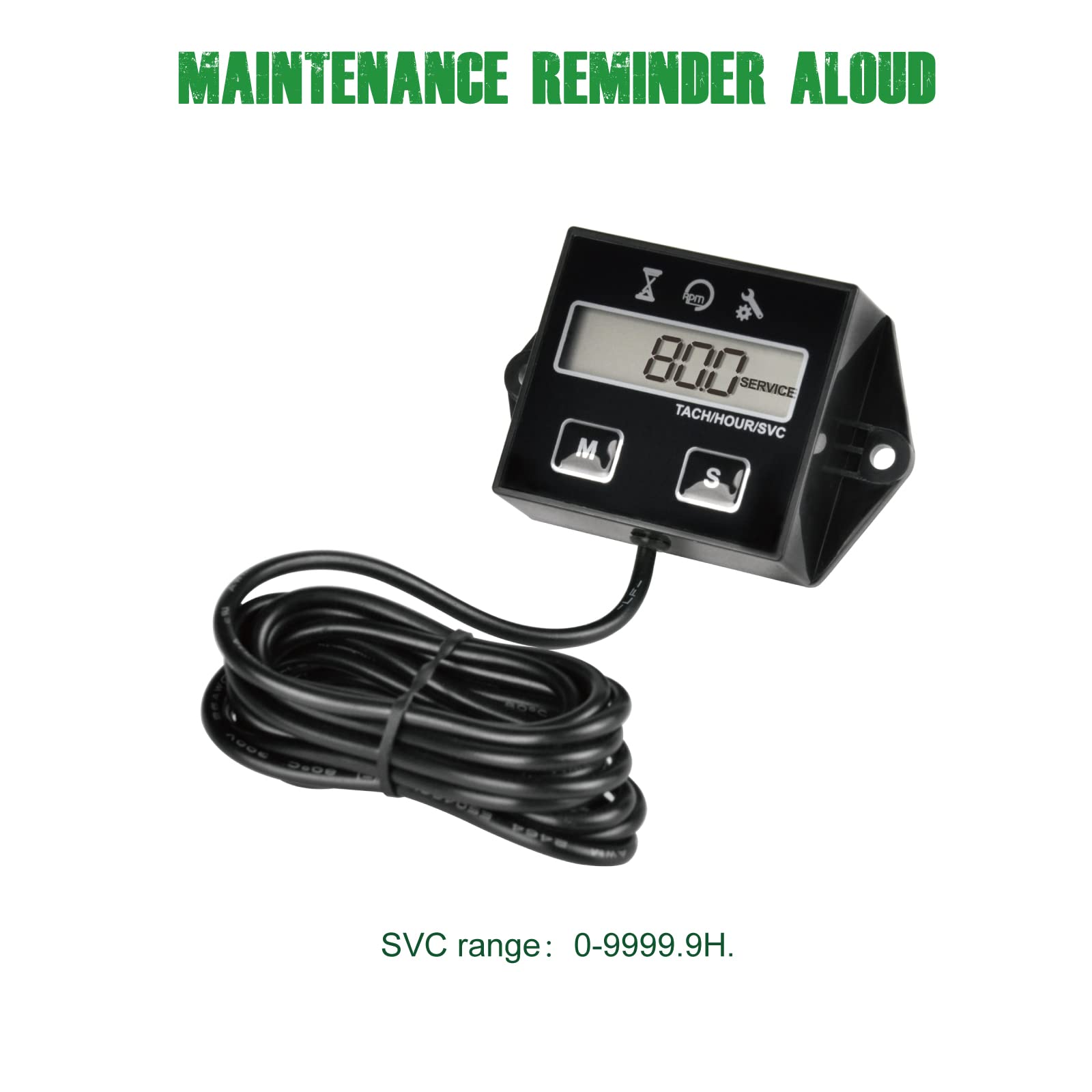 Yooreal Digital Inductive Tach Hour Meter,RPM Gauge Meter Tachometer for Lawn Mower Scooter Dirt Bike Tractor Generator Air Comp