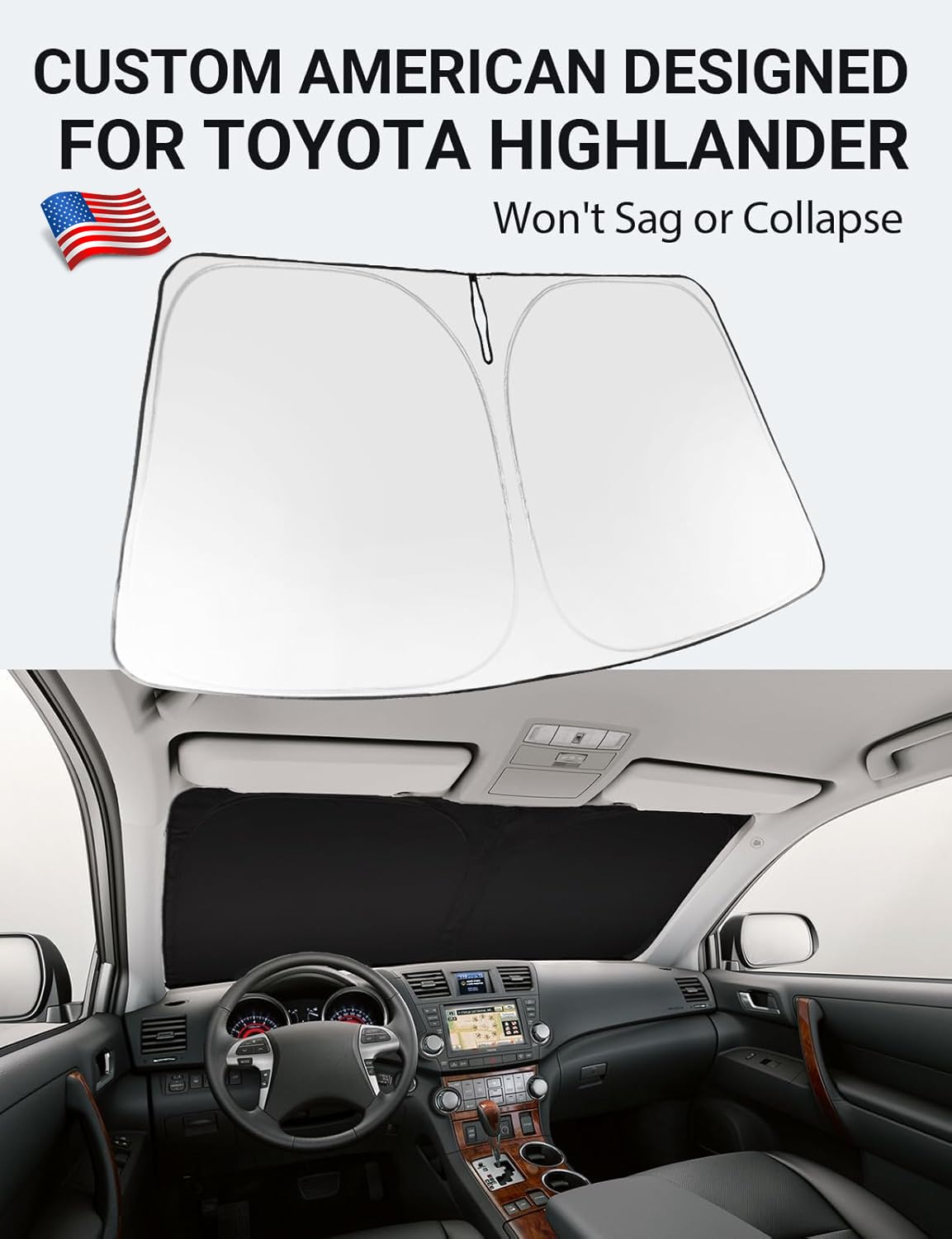 Proadsy 2025 Upgrade Windshield Sun Shade For Toyota Highlander 2008-2013 Foldable Front Sunshade Protector Sun Visor Blocks Uv