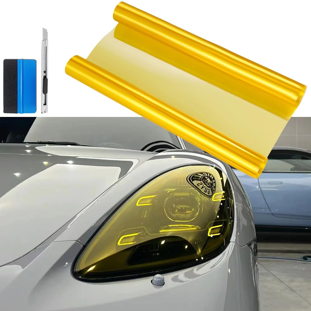 12 by 48 inches Self Adhesive Auto Car Tint Headlight Taillight Fog Light Vinyl Smoke Film Sheet Sticker Cover (Yellow)