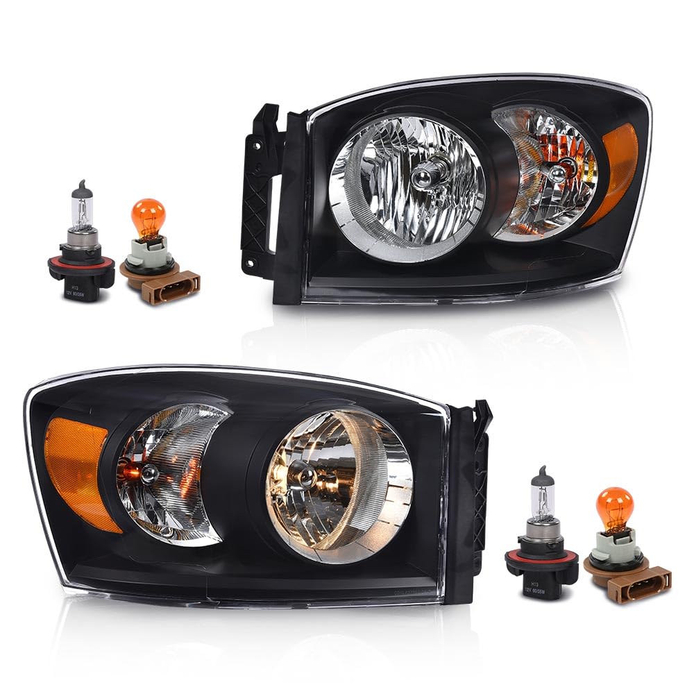 G-Plus Headlights Assembly W/Bulbs Compatible With Dodge Ram 1500 06-08/Dodge Ram 2500 3500 06-09 68003125Ad, 68003124Ad,Clear L