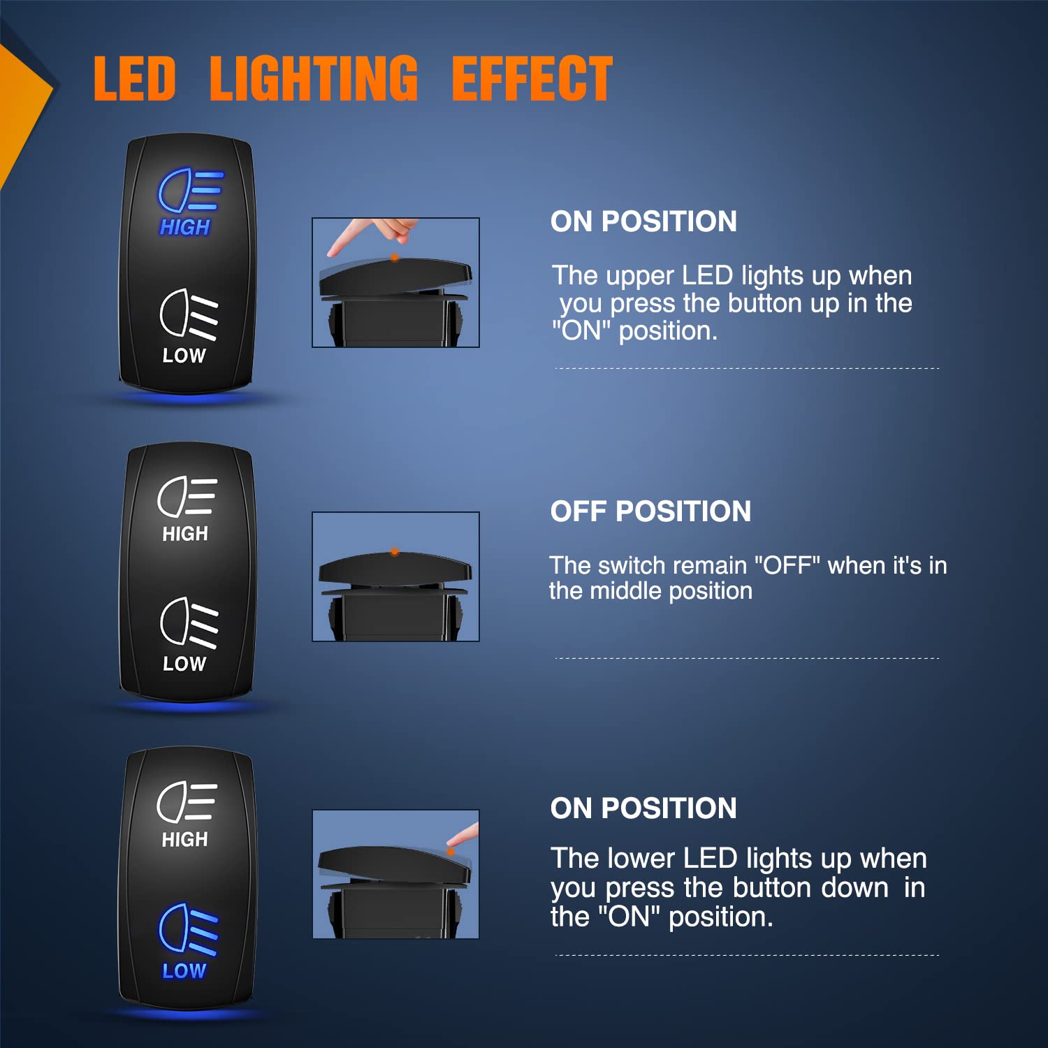 Nilight High Low Beam Headlights Rocker Switch Toggle On Off On Switch DPDT 7Pin 12V 24V High/Low Switch Jumper Wires for Cars T