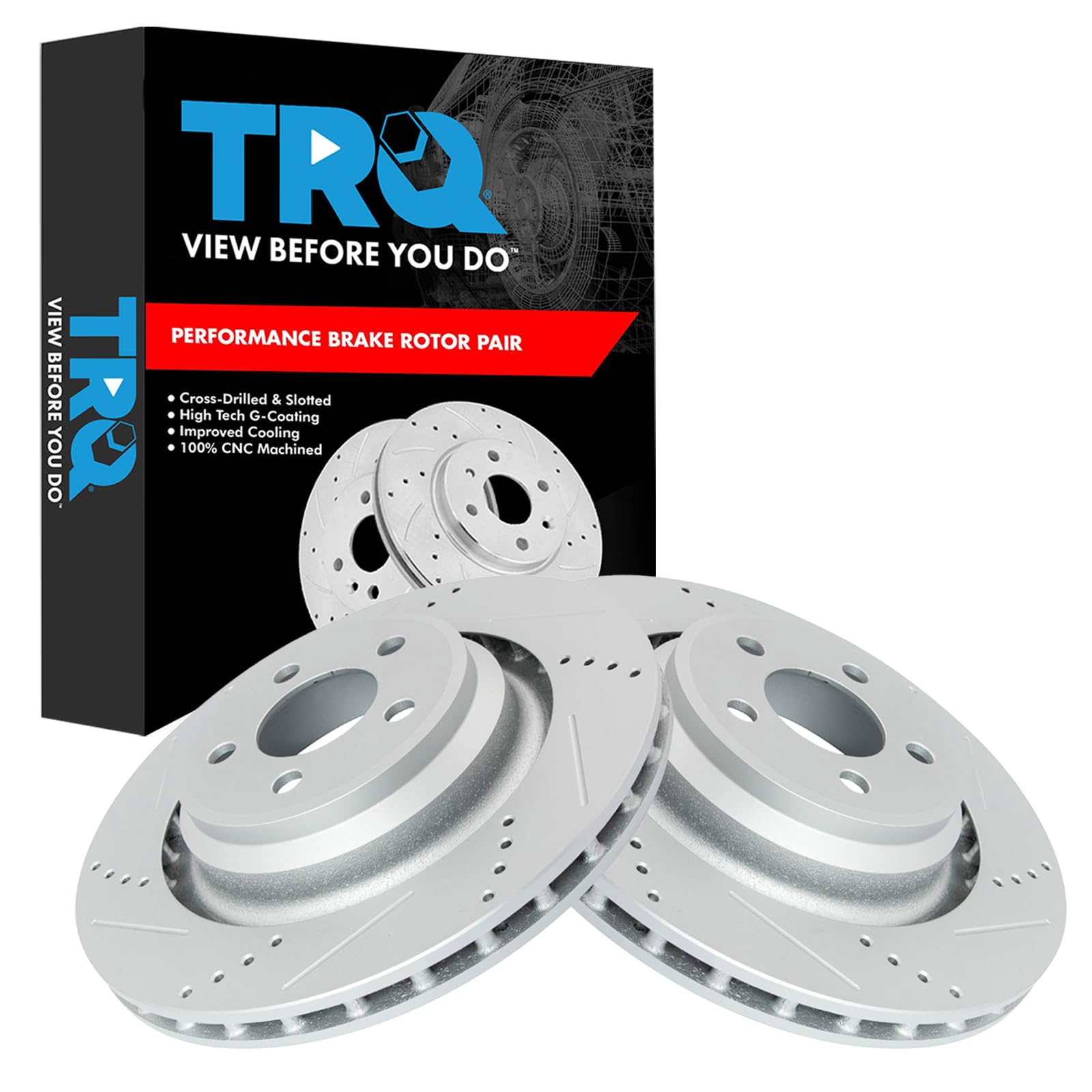 Trq Rear Performance Brake Rotors Set Vented Premium G-Coated Compatible With 2005-2014 Chrysler 300 2008-2019 Dodge Challenger