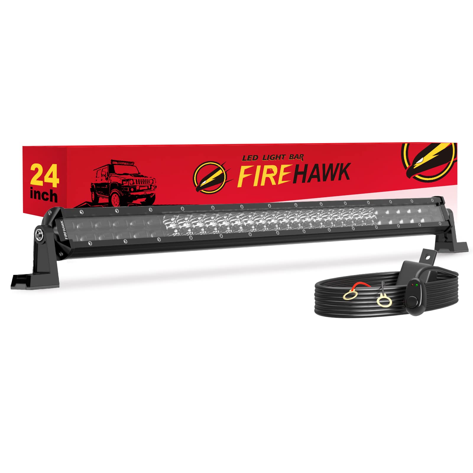 Firehawk Led Light Bar 24 Inch 60,000Lm, 2025 New Japanese L-A-B Chips, Spot Flood Combo Beam, Driving Off Road Fog Work For Tru