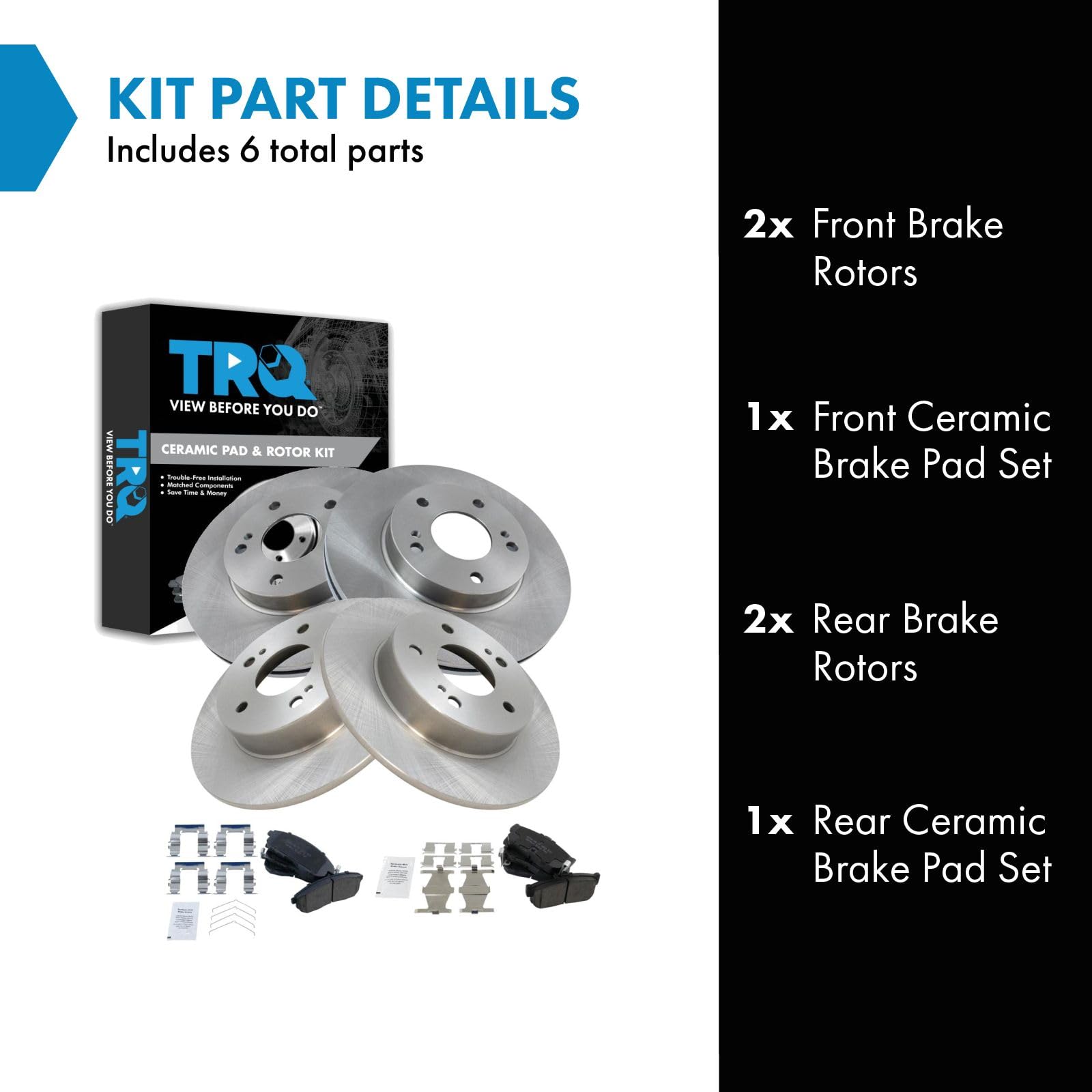 Trq Front And Rear Brake Pad & Rotor Kit Brake Pads Brake Rotor Ceramic Compatible With 1996-1999 Infiniti I30 1994-1999 Nissan