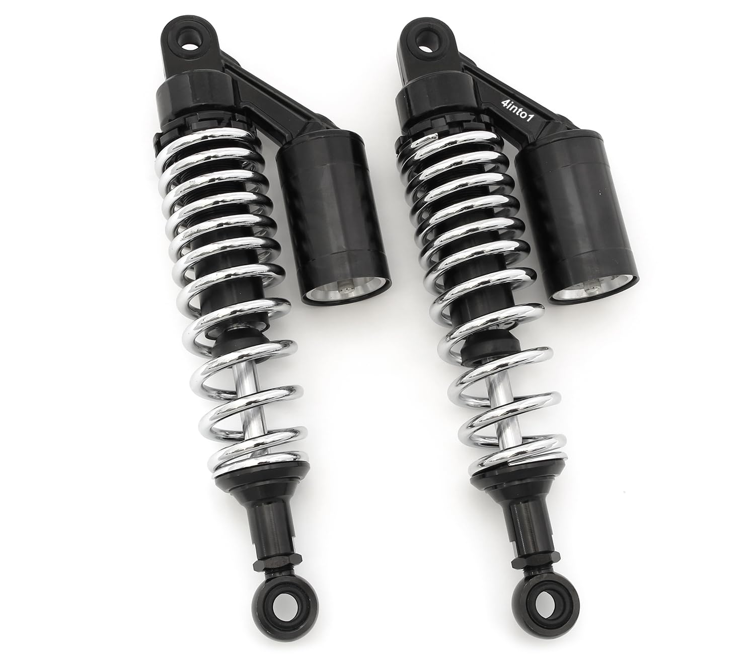 Black & Chrome Remote Reservoir Motorcycle Shocks - Eye To Eye - 310Mm - 320Mm - Compatible With Kawasaki Kz200/250/305/400/550/