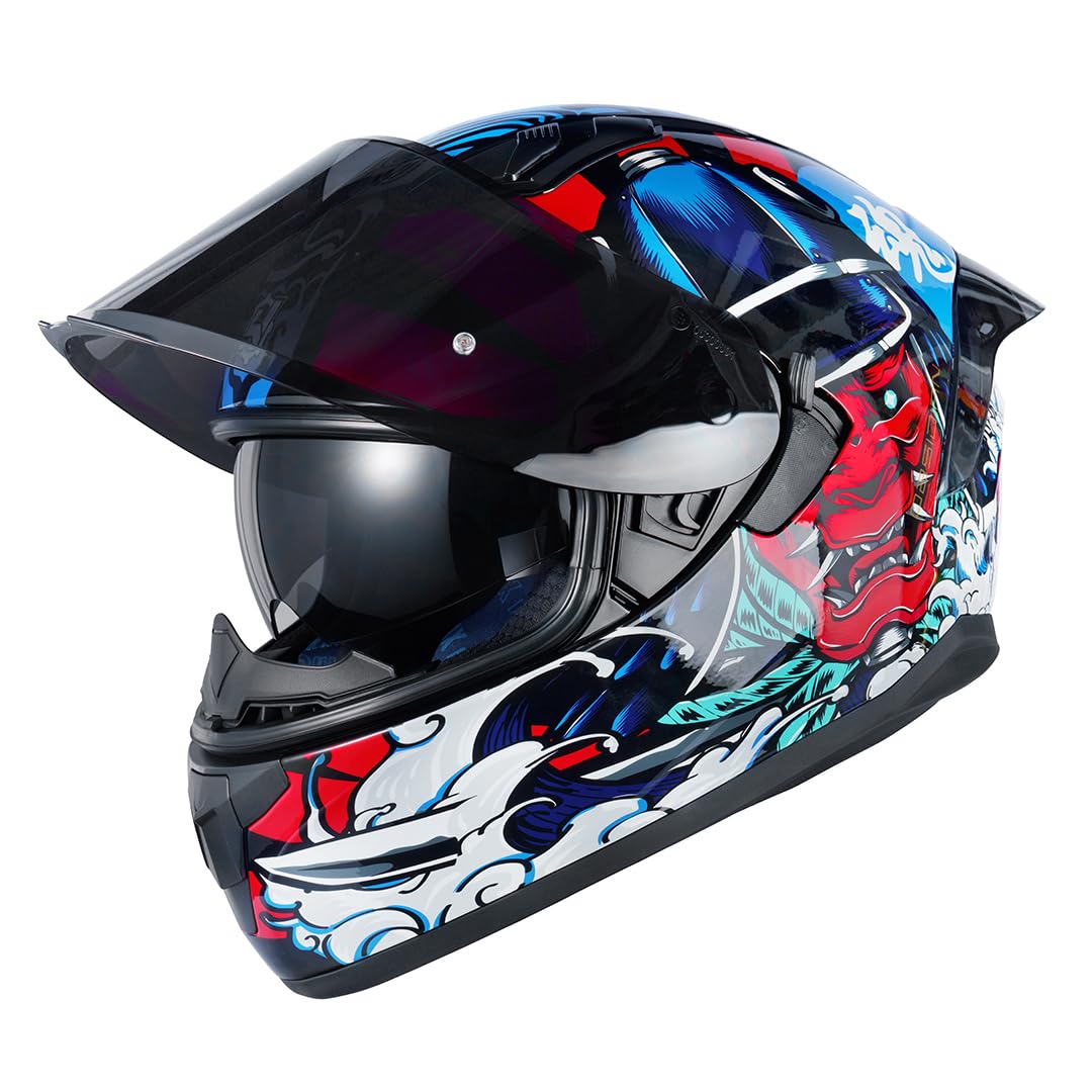HAX Obsidian Full Face Dual Visor Adult Motorcycle Helmet for Motorbike Street Bike with Pinlock Ready DOT Approved Samurai Red 