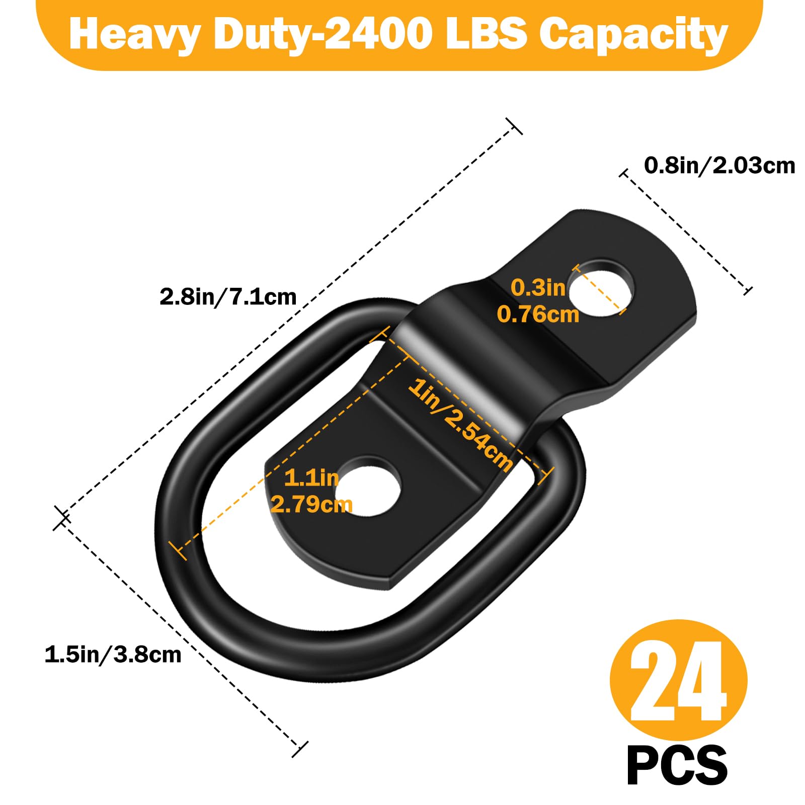 garini Black D Rings Tie Down Anchors,24 Pack 1/4 Heavy Duty Trailer Tie Down Anchor for Boats,Trailer Cargo Control, Truck Be