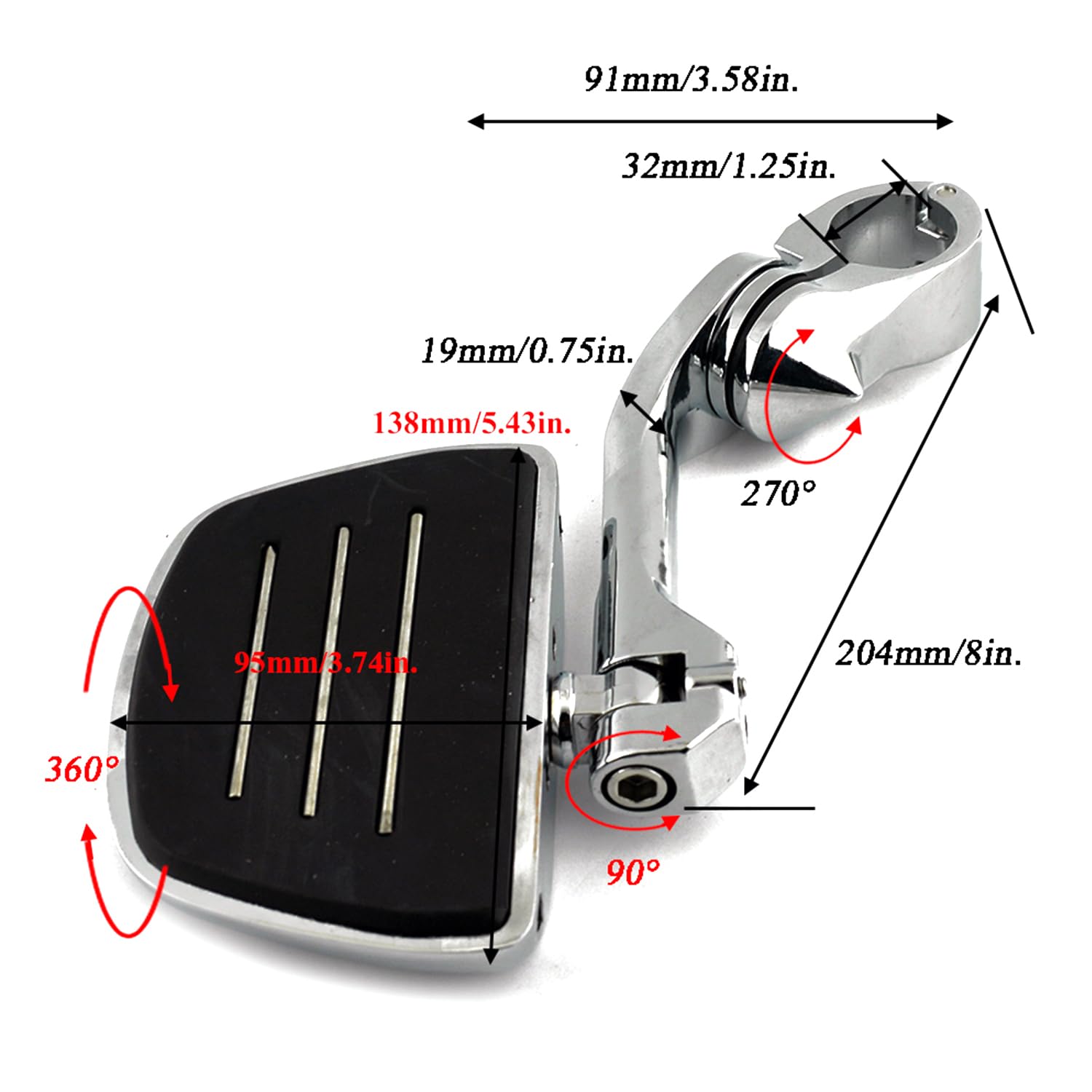 1.25' Motorcycle Highway Pegs, Adjustable Bracket Foot Pegs For Motorcycle With 1-1/4' Engine Guard/Crash Bar, Motorcycle Foot Pegs Foot Rest Fit For Touring Road King Street Glide