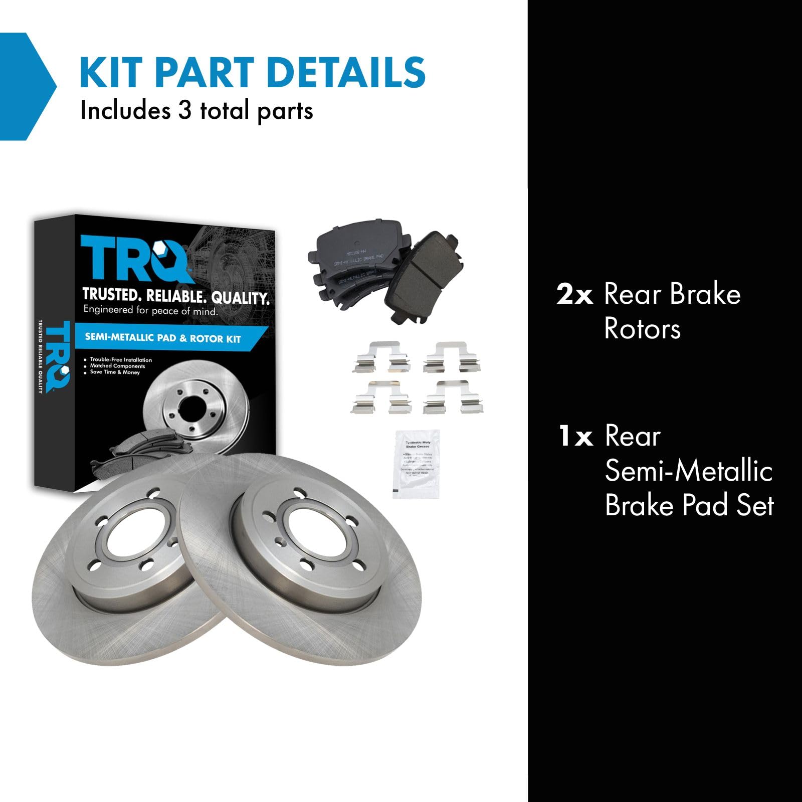 Trq Rear Brake Pad & Rotor Kit Brake Pads Brake Rotor Semi-Metallic Compatible With 2006-2009 Audi A4 A4 Quattro