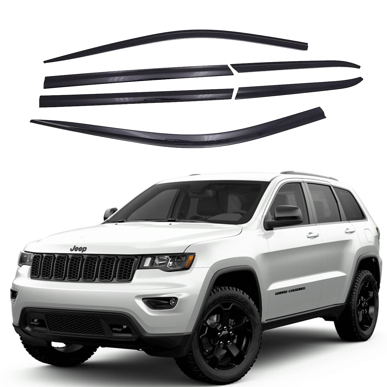Autoclover Tape-On Rain Guards Window Visors 6 Pcs Set For Jeep Grand Cherokee 2014 2015 2016 2017 2018 2019 2020 2021 / Window 