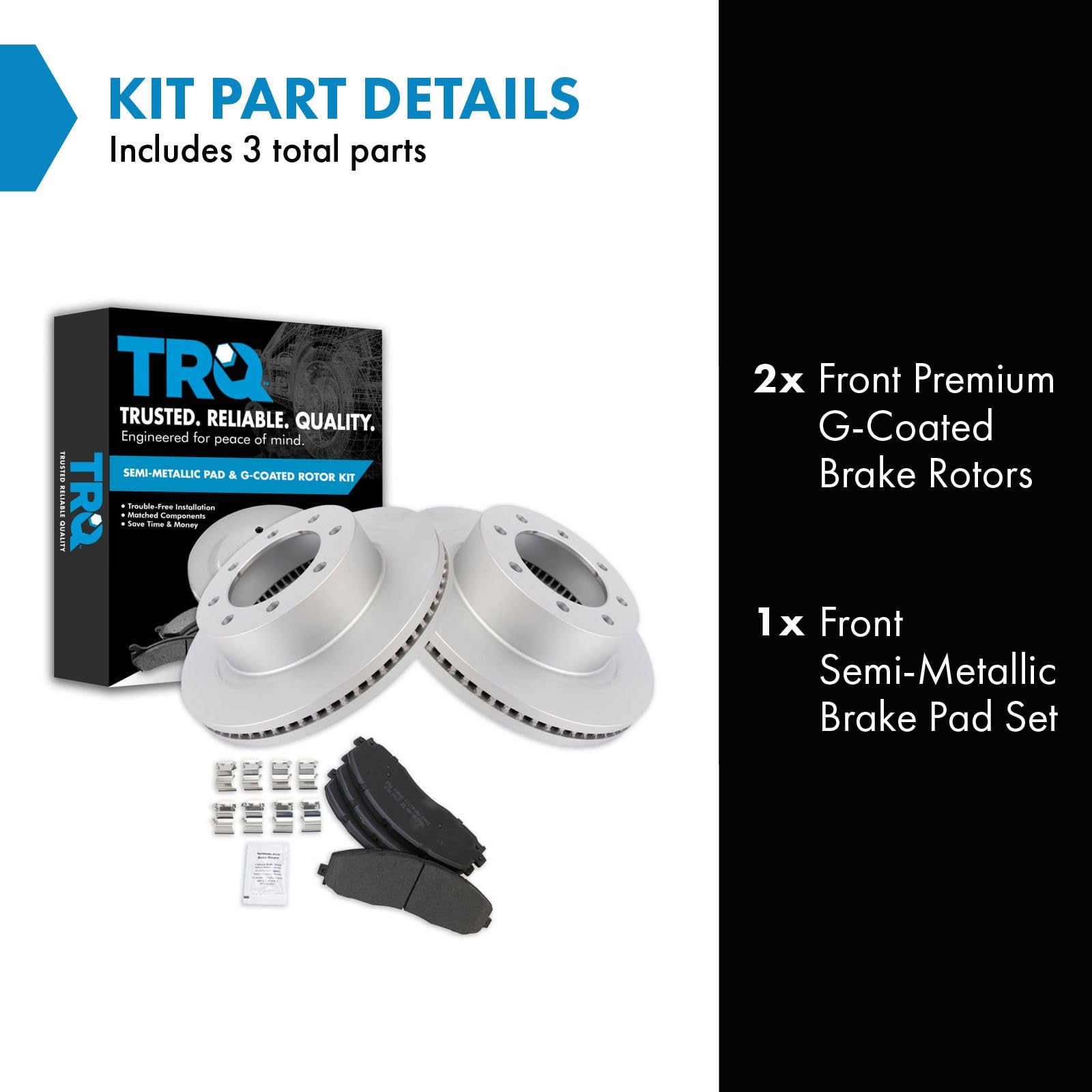 Trq Front Brake Pad & Rotor Kit Brake Pads Brake Rotor Semi-Metallic Premium G-Coated Compatible With 2013-2019 Ford F-250 Super