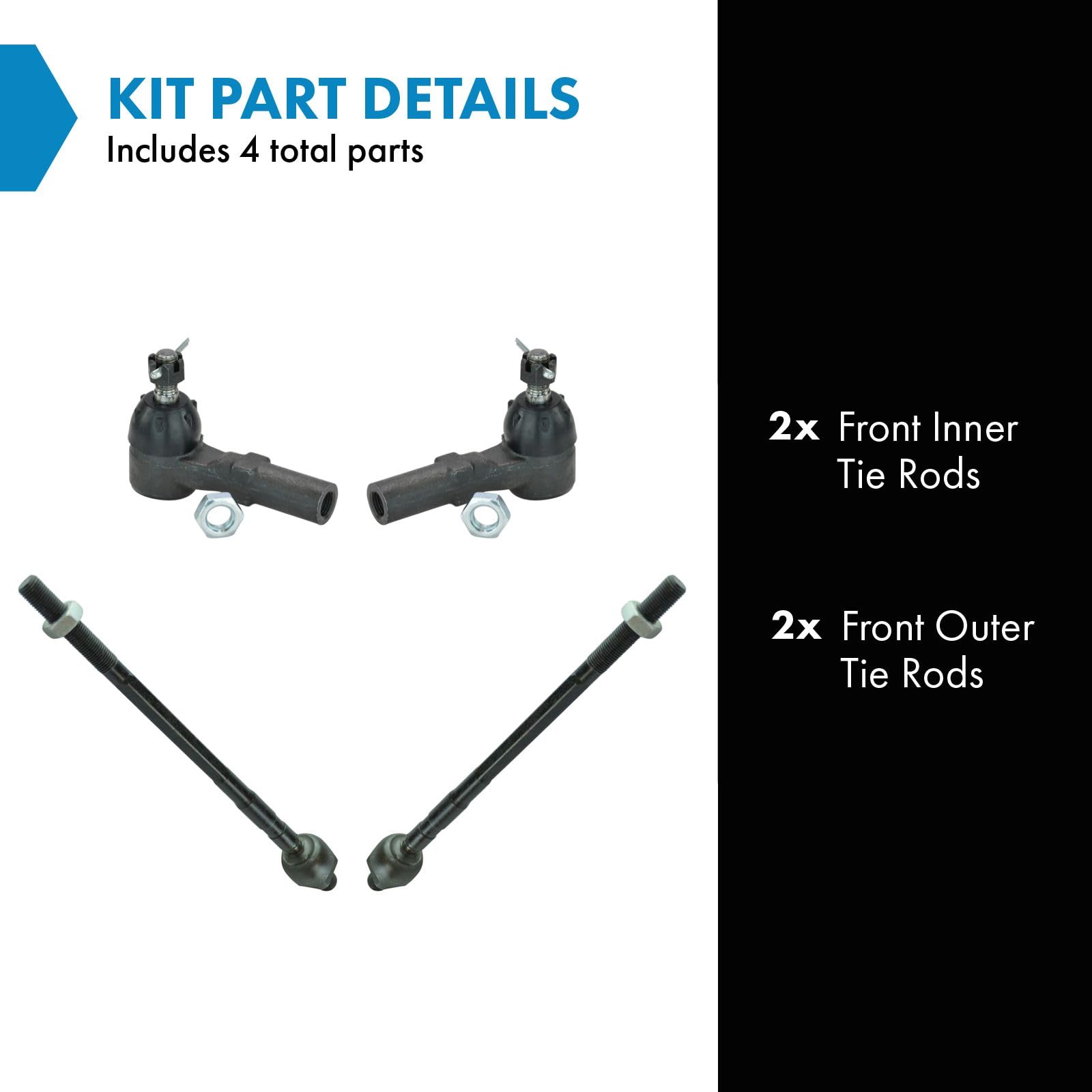 Trq Front Tie Rod Set Compatible With 1993-1997 Ford Probe 1993-2002 Mazda 626 Mx-6