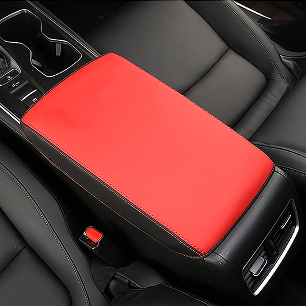 Intget Car Console Cover For 2020 2021 2022 Honda Accord Accessories 2019 2018 Leather Armrest Cover Elbow Arm Rest Seat Box Protector Accessories For Honda Accord Center Console Cover(Black With Red)