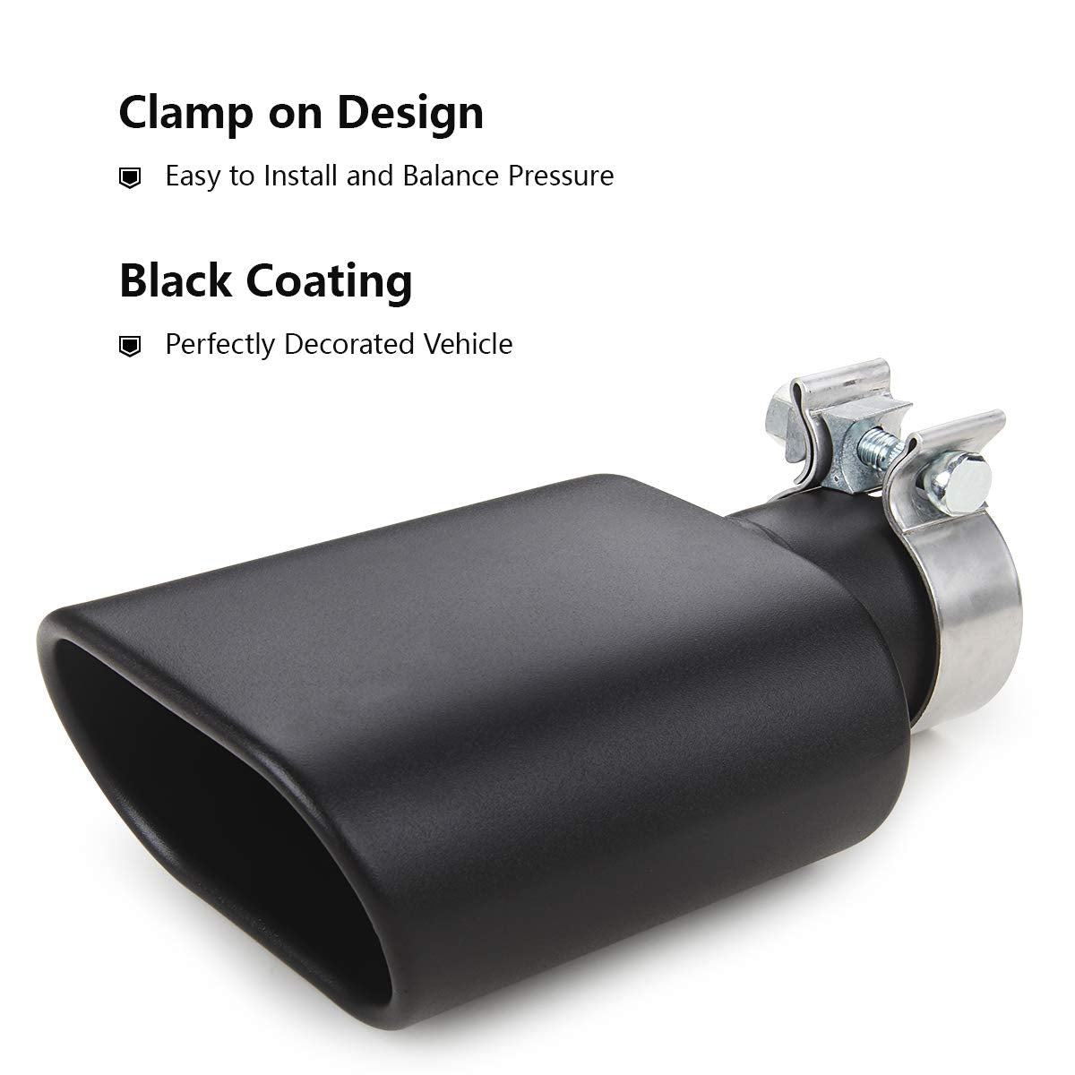 Square Exhaust Tip 2.5' Inlet, A-Karck Black Coating Rectangle Exhaust Tailpipe Tip 3' X 5.5' Outlet 9.5' Long, Clamp On Design