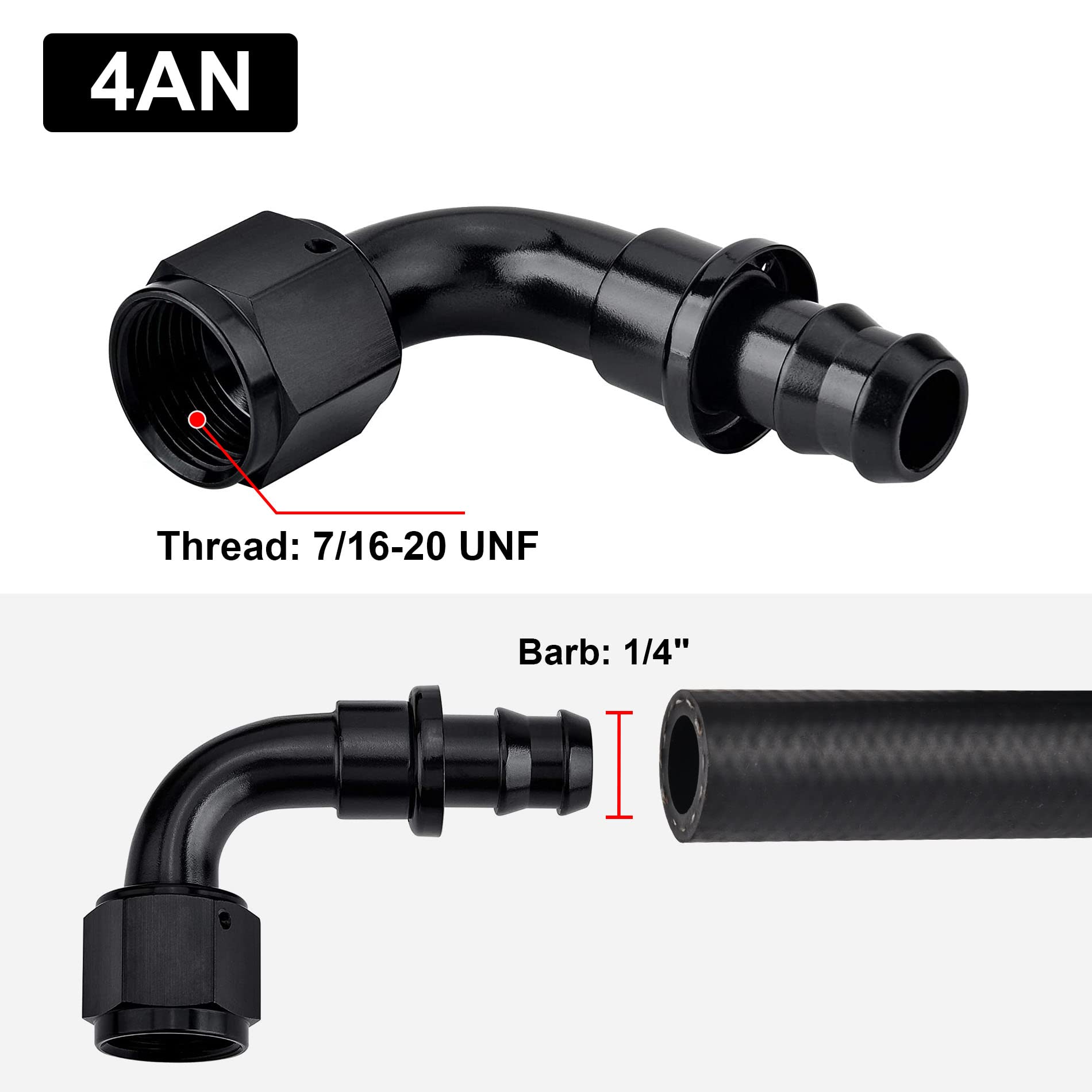Evil Energy 4An 90 Degree Push Lock Hose Fitting End Black